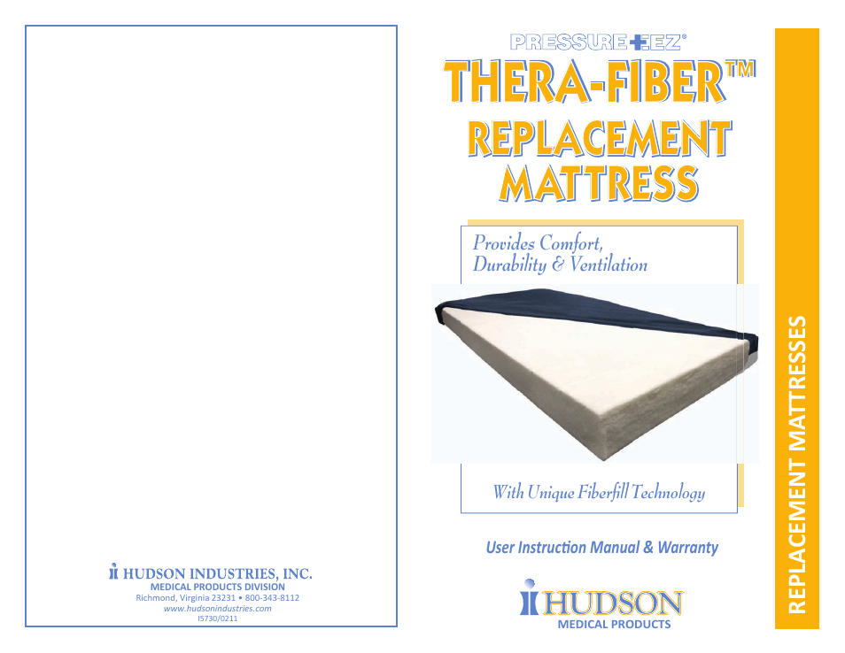 Hudson Medical Thera-Fiber Replacement Mattress User Manual | 2 pages