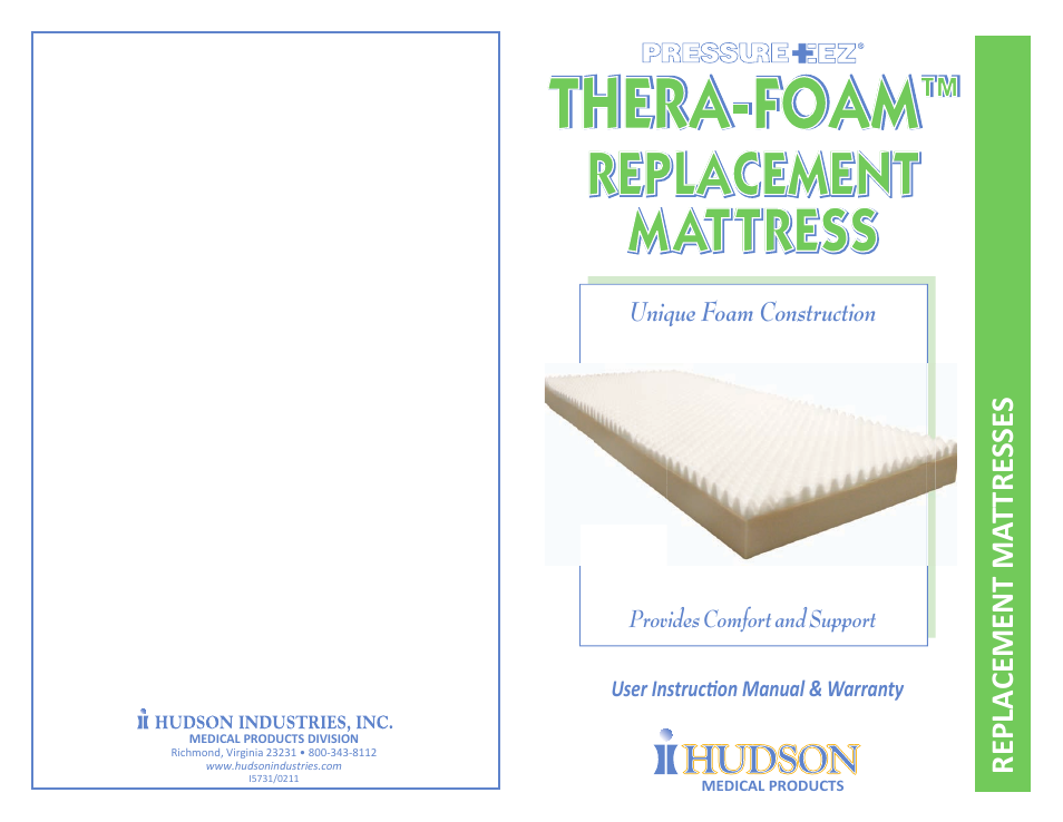 Hudson Medical Thera-Foam Replacement Mattress User Manual | 2 pages