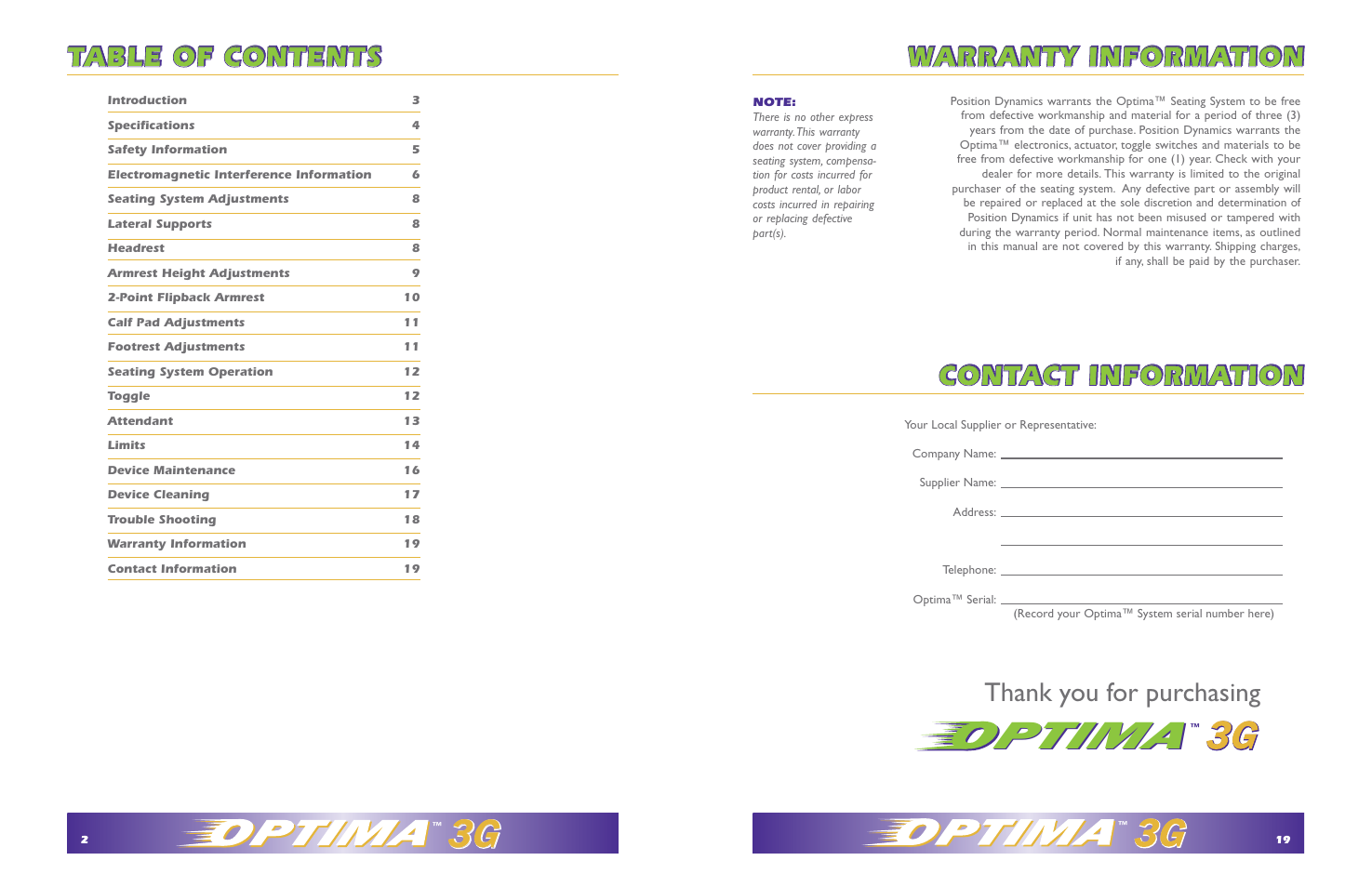 Hudson Medical Optima Seating System User Manual | Page 2 / 10