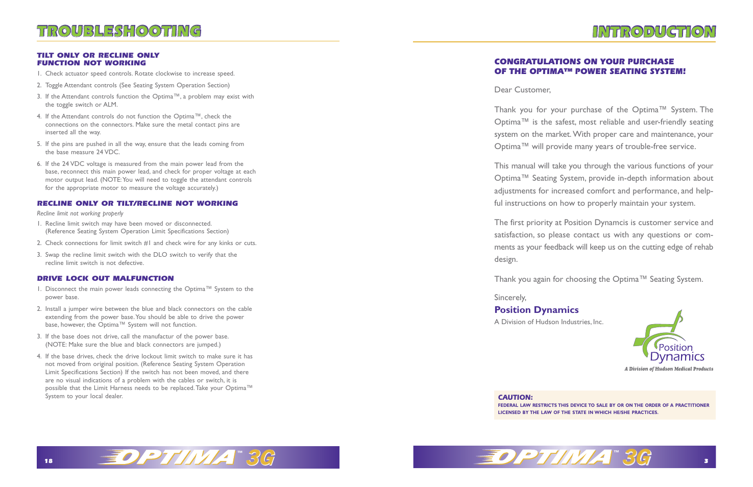 Troubleshooting, Introduction | Hudson Medical Optima Seating System User Manual | Page 3 / 10