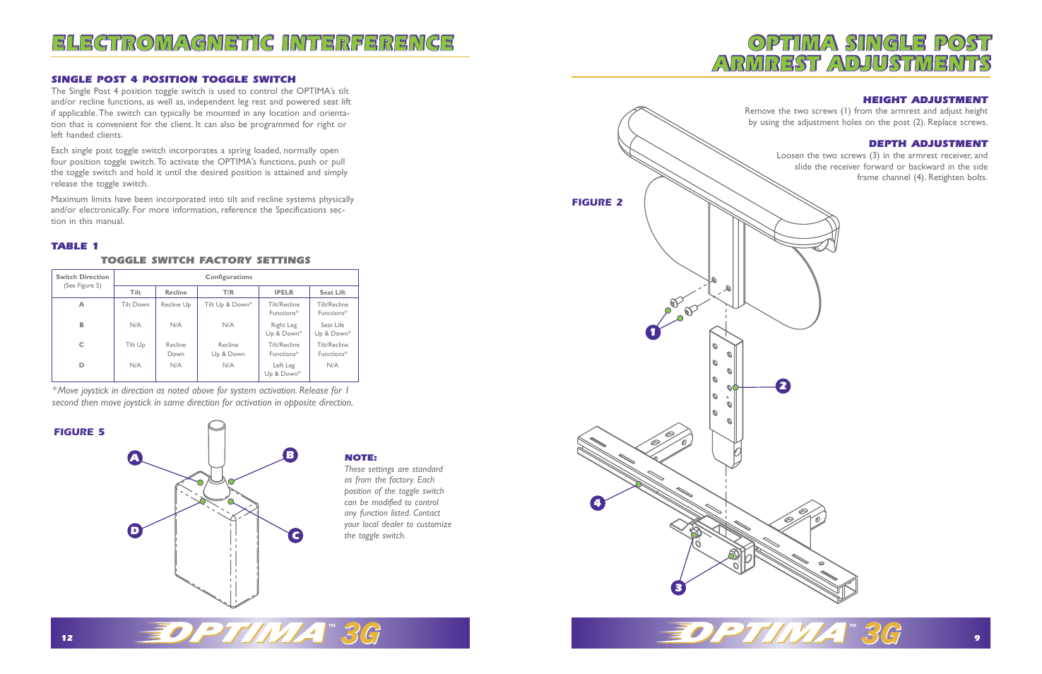 Electromagnetic interference, Optima single post, Ba d c | Hudson Medical Optima Seating System User Manual | Page 9 / 10