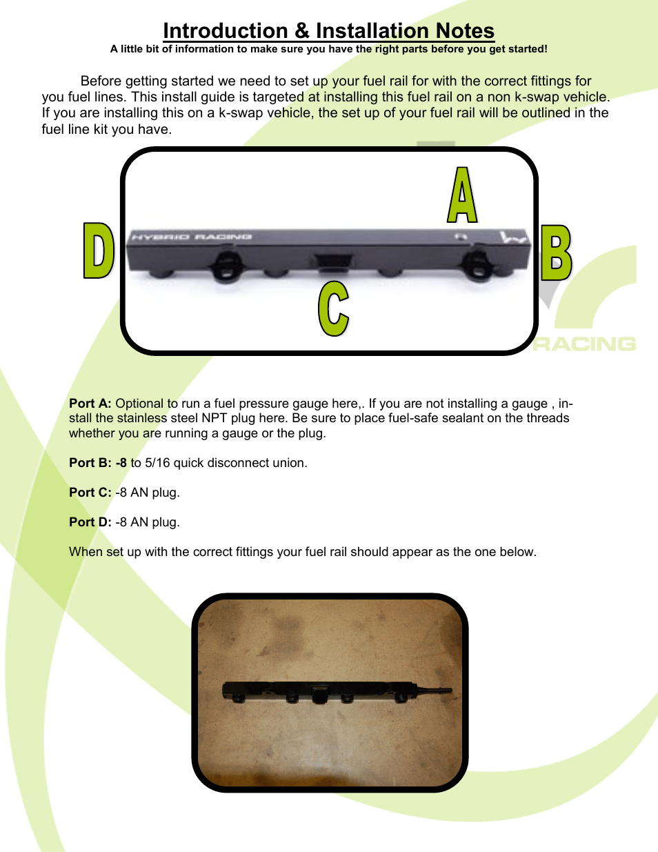 Hybrid Racing HR K-Series Fuel Rail User Manual | Page 2 / 8