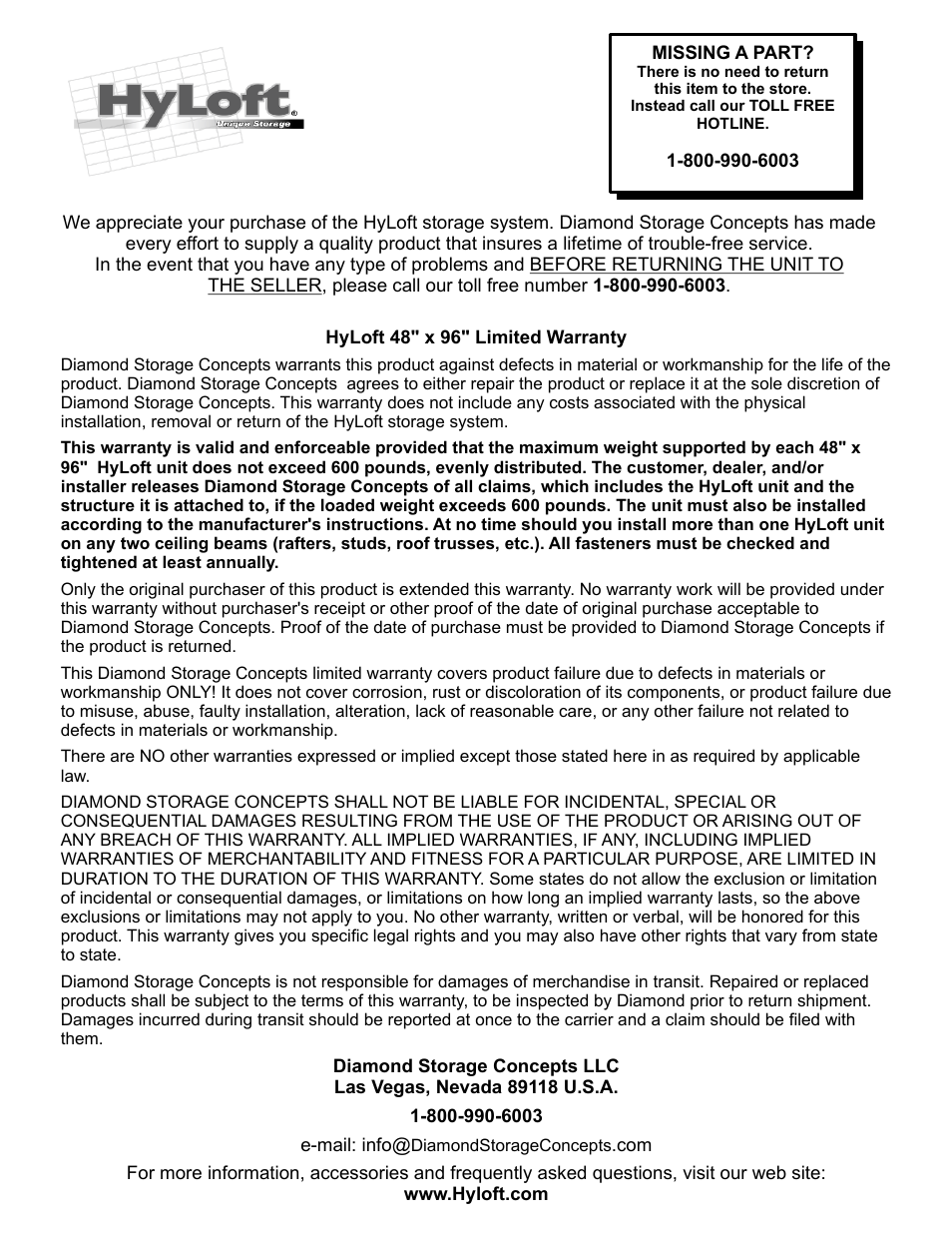 Hyloft 48 x 96 Super Pro Ceiling Storage Unit 00164 and 00199 User Manual | 6 pages