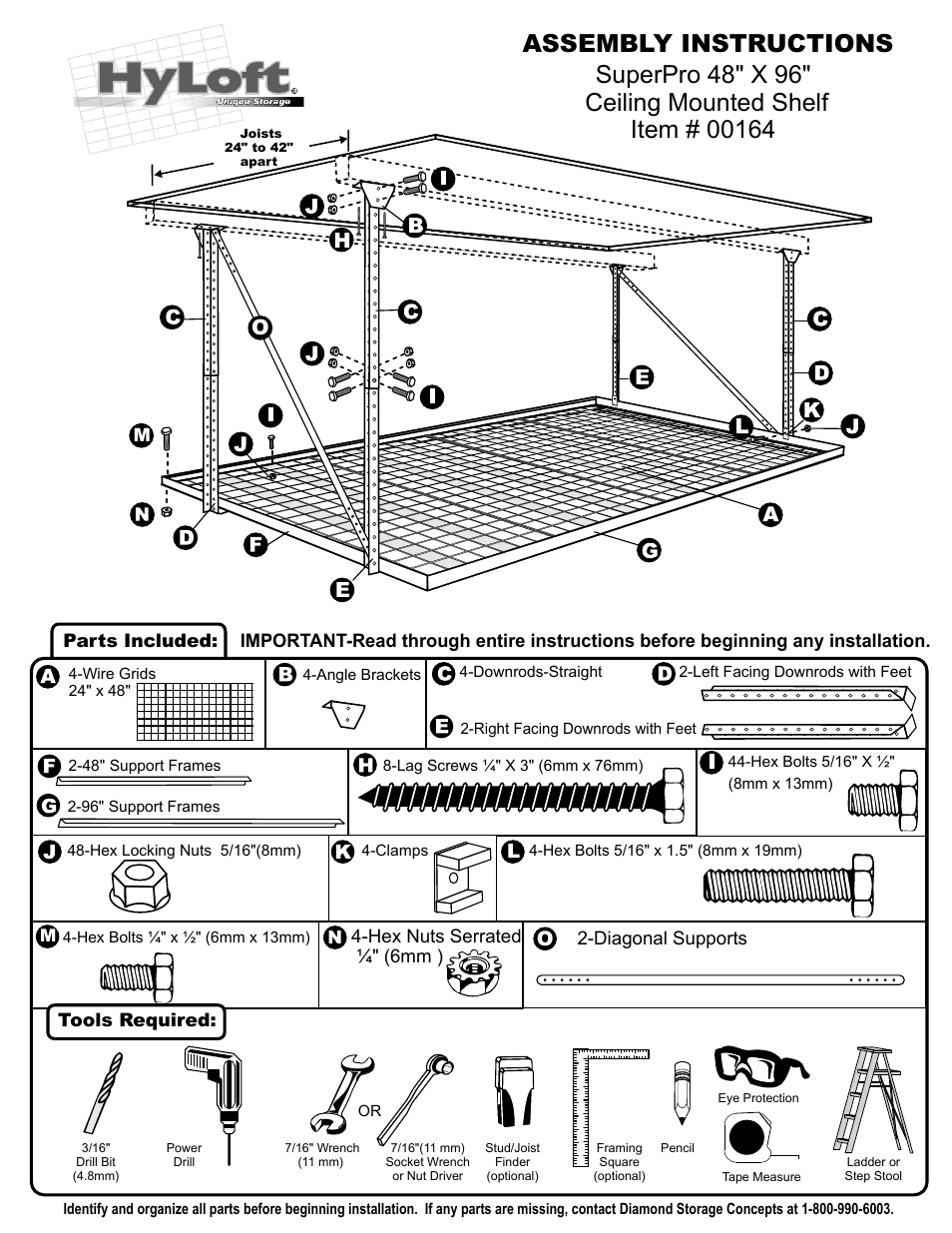 Assembly instructions | Hyloft 48 x 96 Super Pro Ceiling Storage Unit 00164 and 00199 User Manual | Page 3 / 6