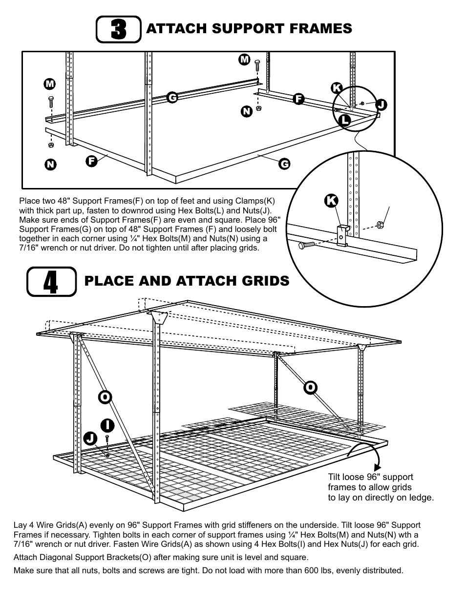 Place and attach grids attach support frames | Hyloft 48 x 96 Super Pro Ceiling Storage Unit 00164 and 00199 User Manual | Page 5 / 6