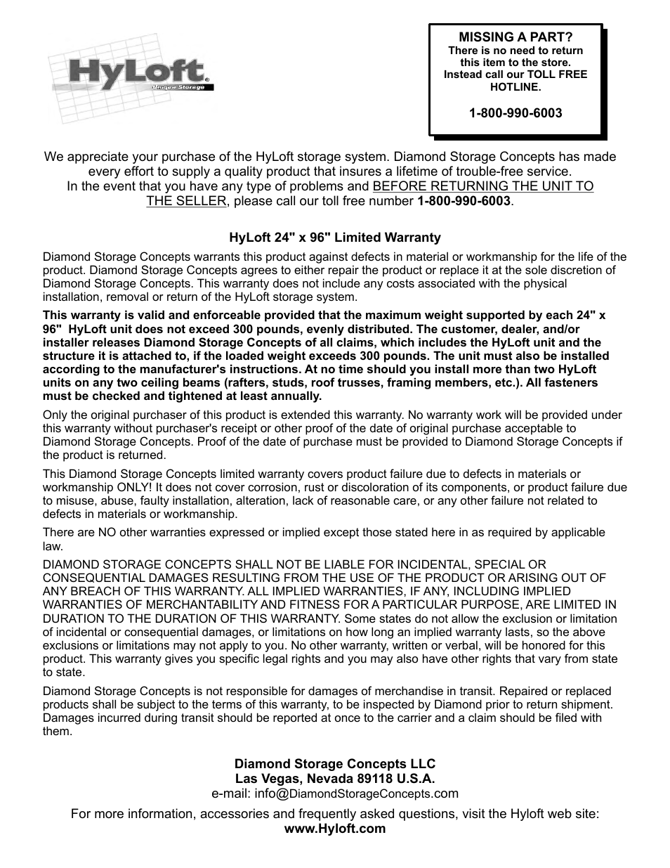 Hyloft 24 x 96 Ceiling Storage Unit 00181 User Manual | 6 pages
