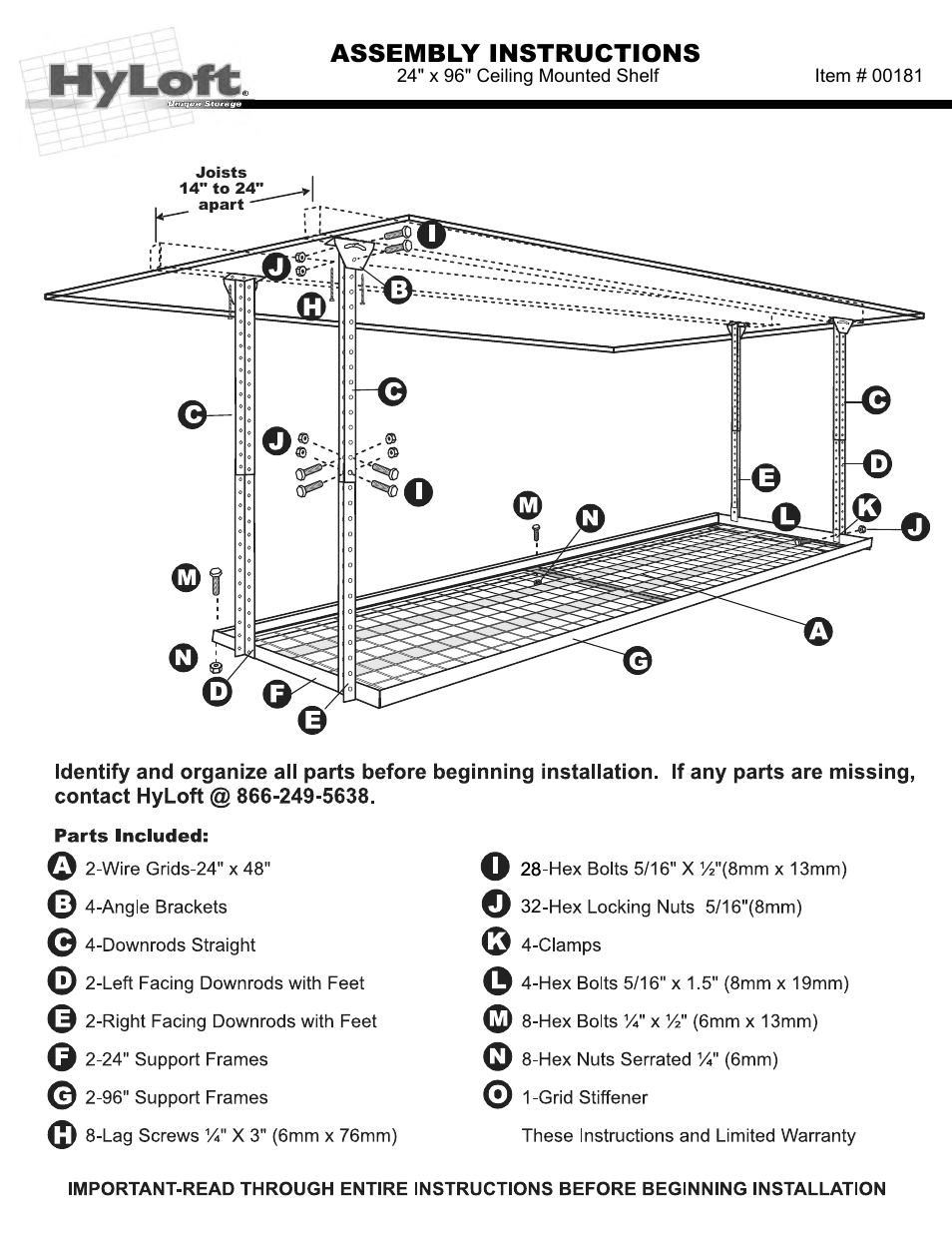 Assembly instructions | Hyloft 24 x 96 Ceiling Storage Unit 00181 User Manual | Page 3 / 6