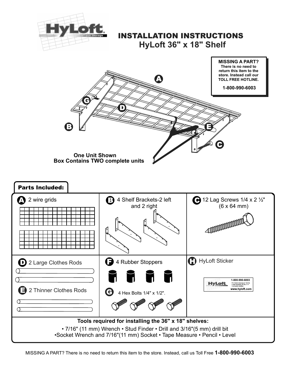 Hyloft 36" x 18" shelf, Installation instructions | Hyloft 18 x 36 Wall Storage System 00777 User Manual | Page 2 / 4