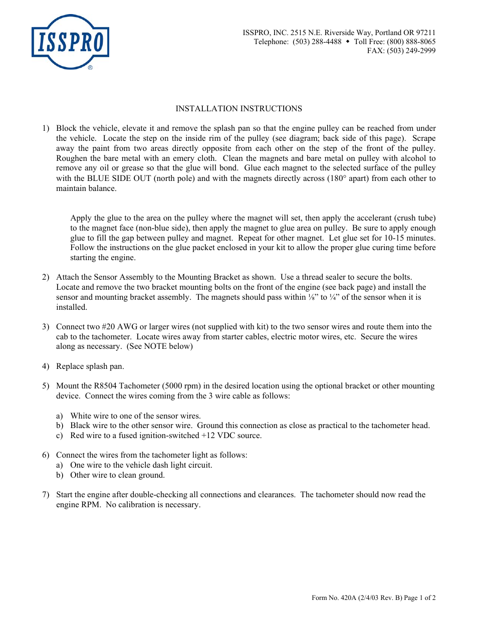 ISSPRO R8905 User Manual | 2 pages
