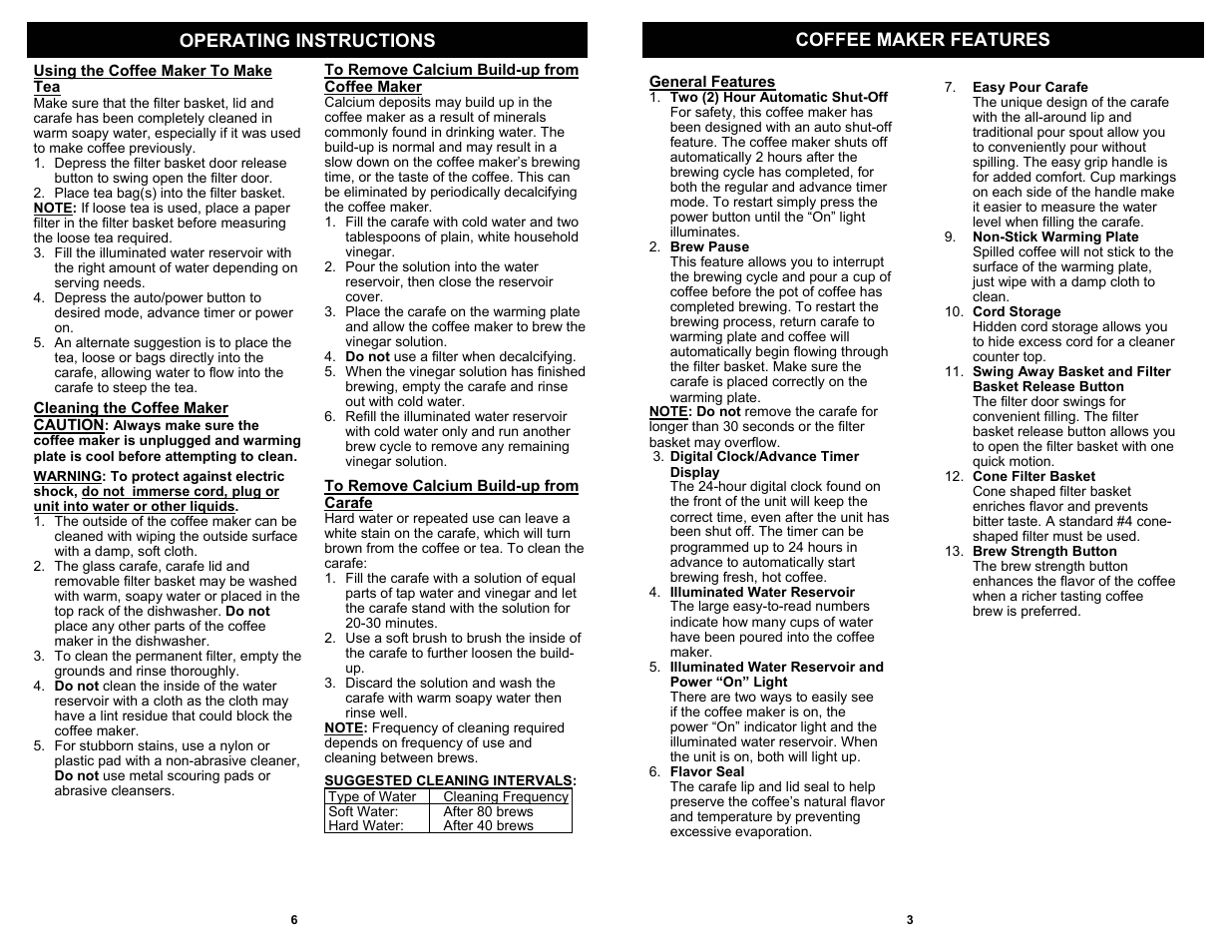 Coffee maker features operating instructions | Bravetti CM80H User Manual | Page 5 / 6