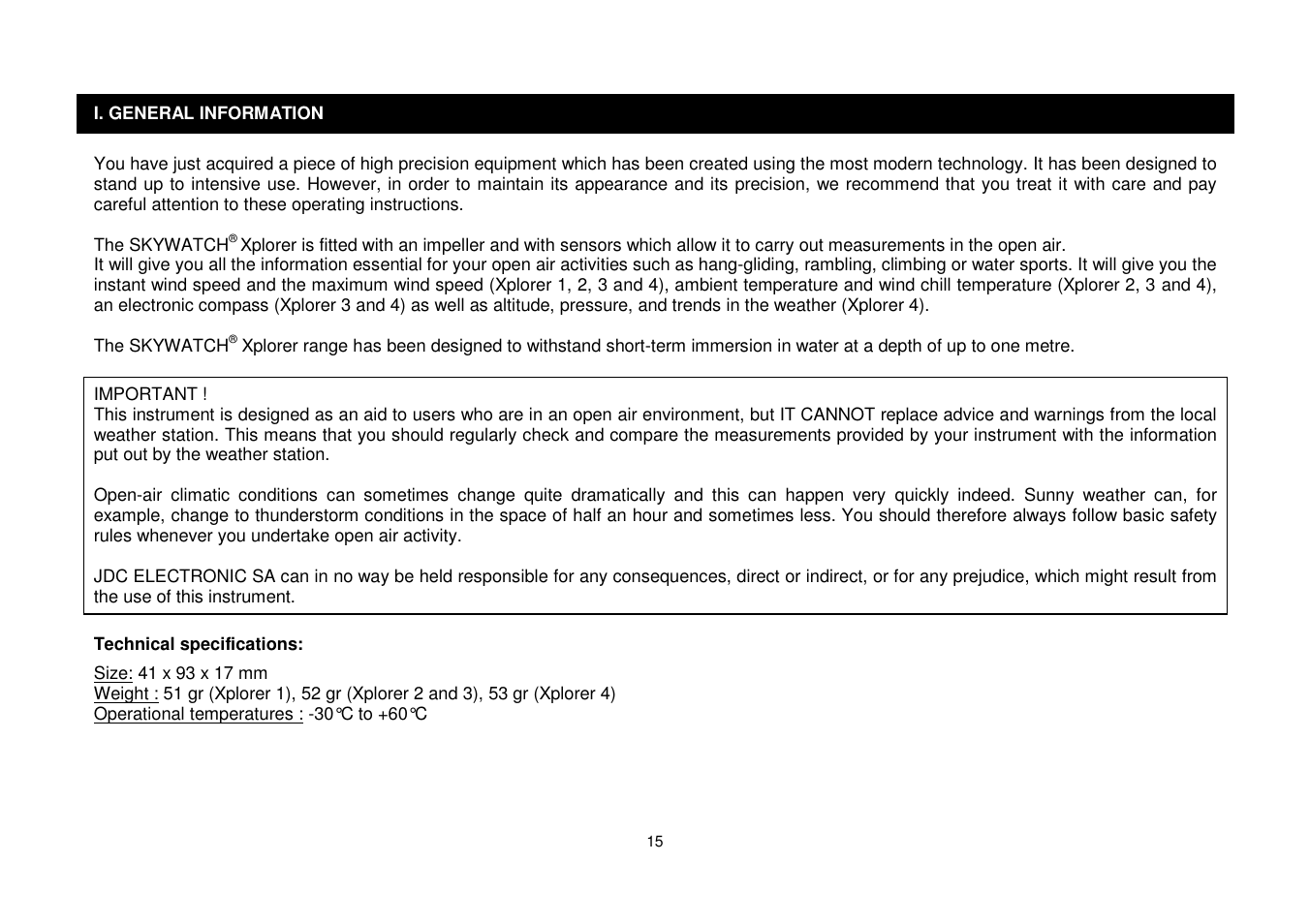 JDC Electronic SA Skywatch Xplorer User Manual | Page 15 / 100