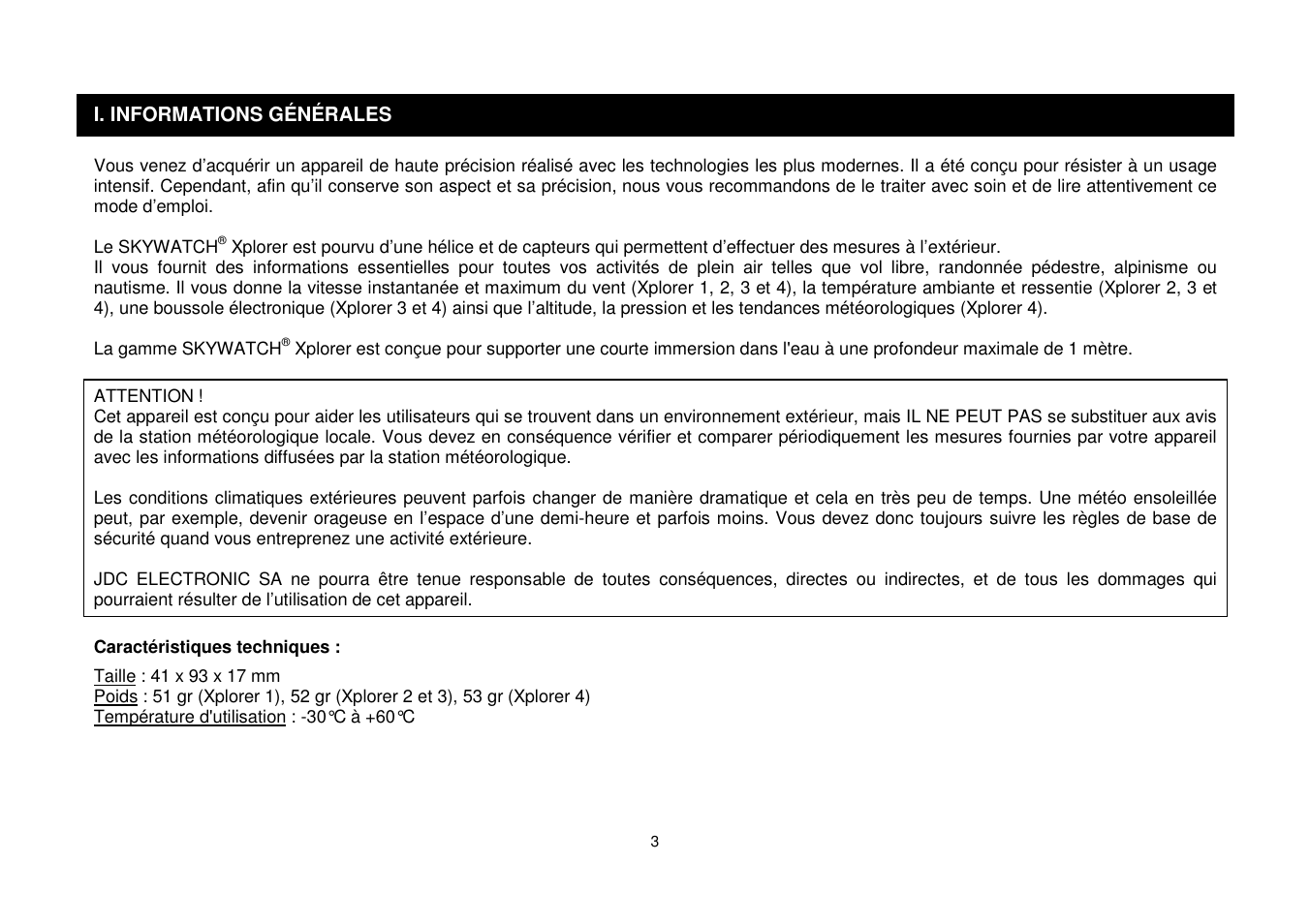 JDC Electronic SA Skywatch Xplorer User Manual | Page 3 / 100