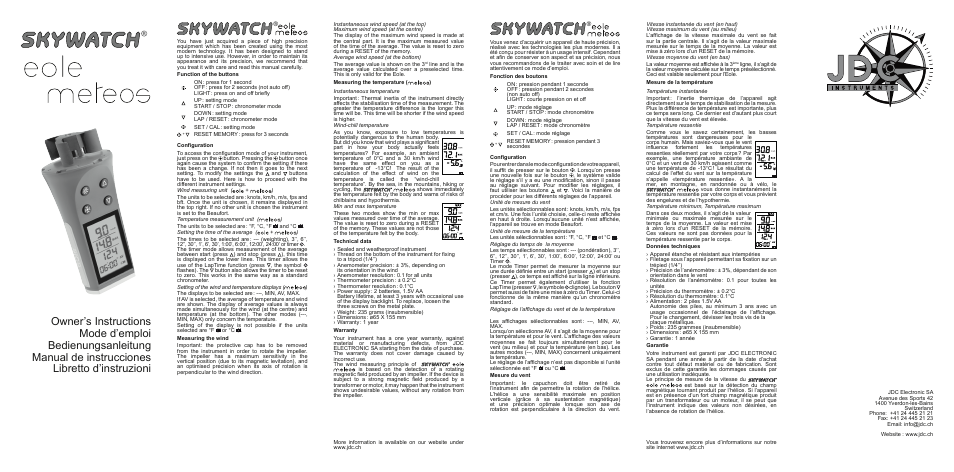 JDC Electronic SA Skywatch Eole-Meteos User Manual | 2 pages