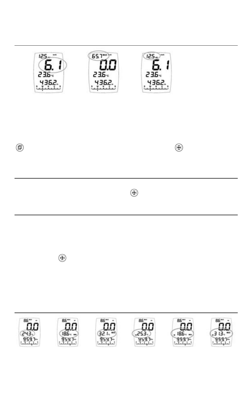 Wind speed, Temperature, Measuring modes | Resetting the maximum wind speed to zero, Selecting the unit of measurement | JDC Electronic SA Geos 11 User Manual | Page 12 / 40