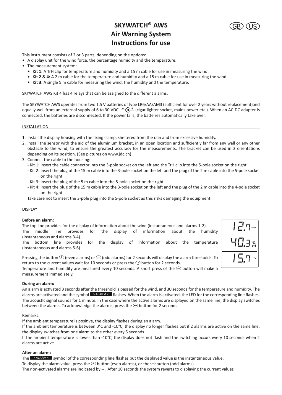 JDC Electronic SA Skywatch AWS User Manual | 4 pages