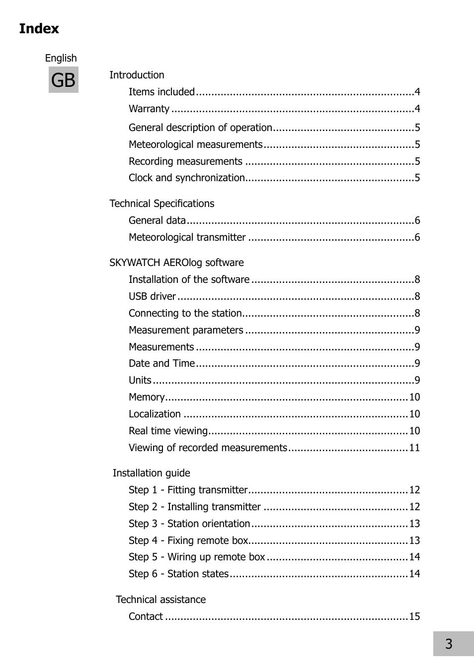 Index | JDC Electronic SA Skywatch Aero User Manual | Page 3 / 15