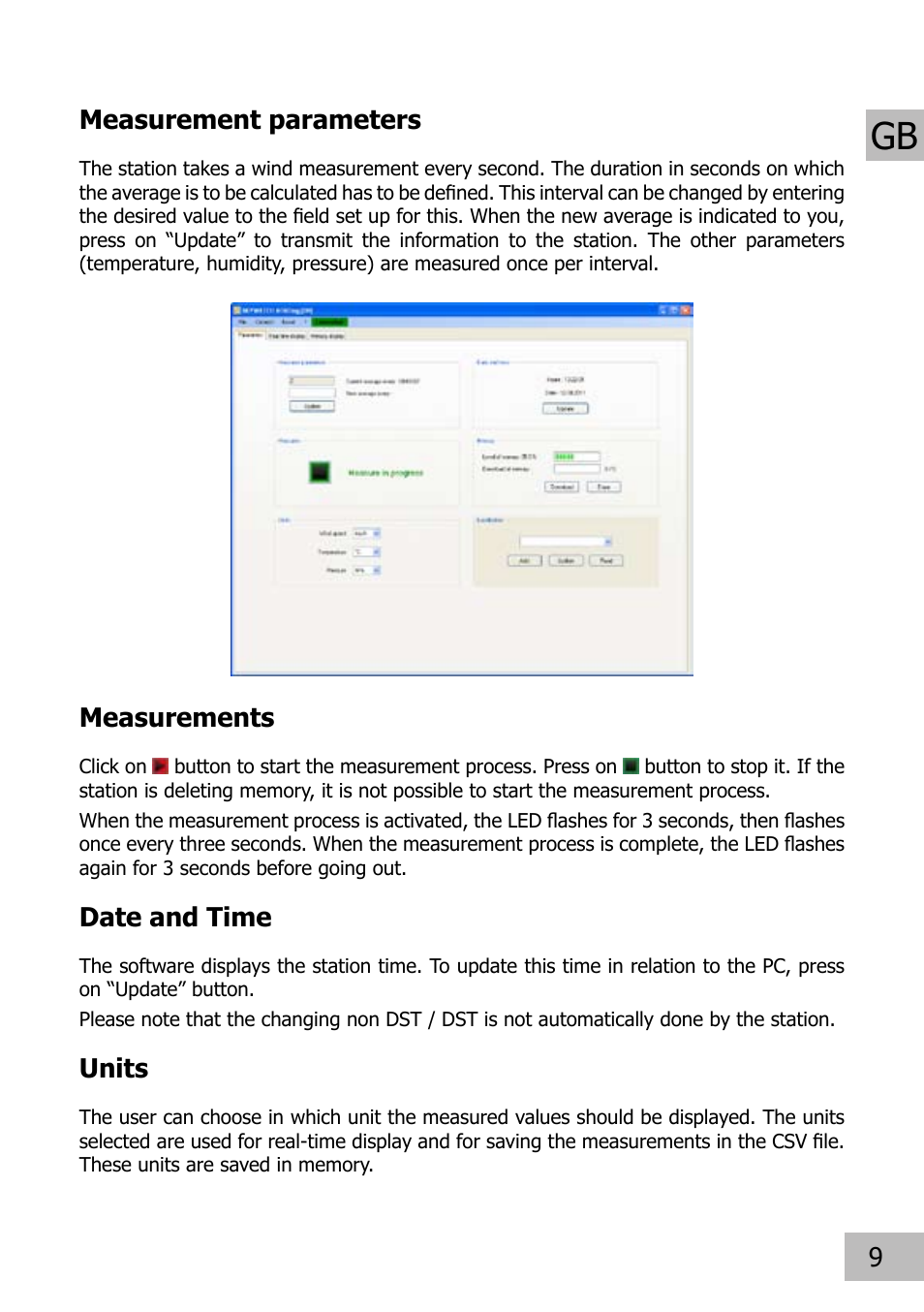 9measurements, Measurement parameters, Units | Date and time | JDC Electronic SA Skywatch Aero User Manual | Page 9 / 15
