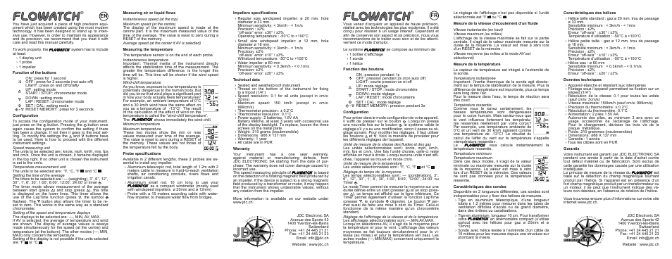 JDC Electronic SA Flowatch User Manual | 2 pages