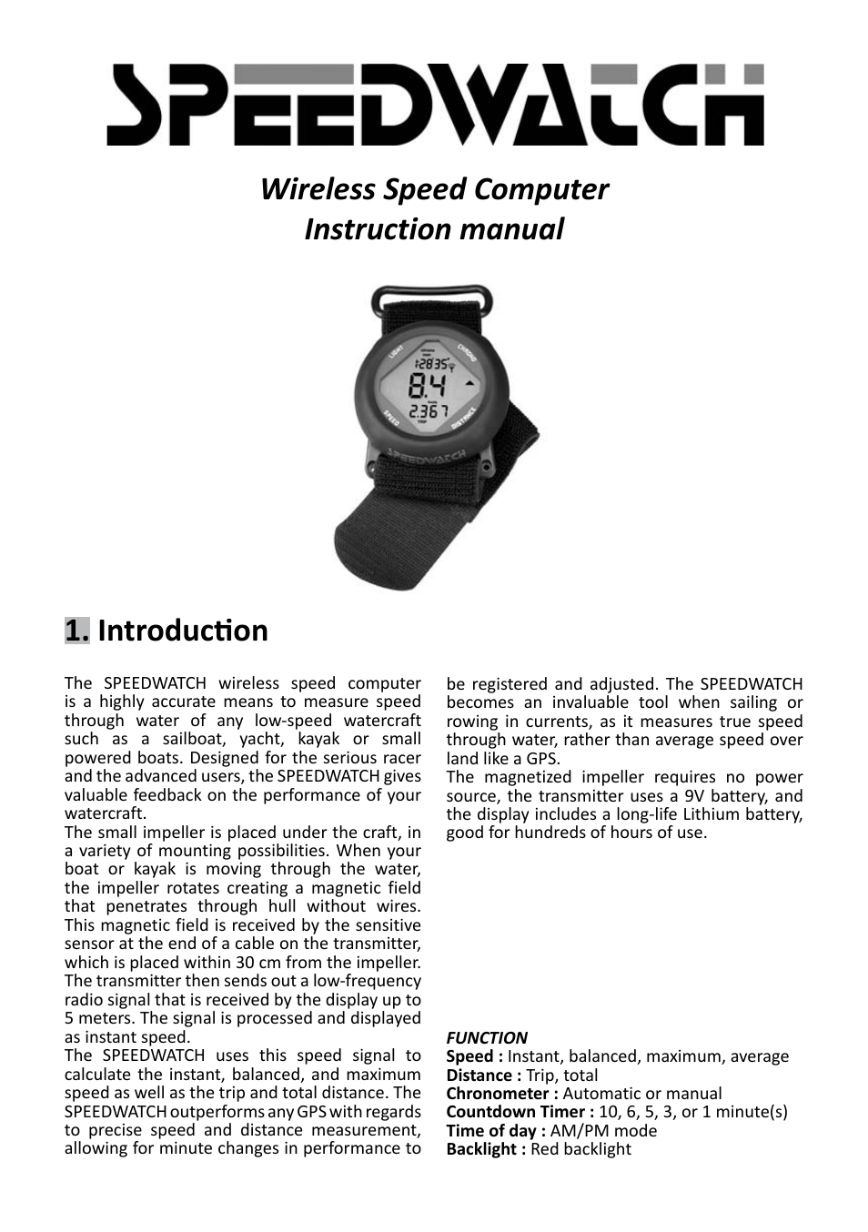 JDC Electronic SA Speedwatch User Manual | 8 pages