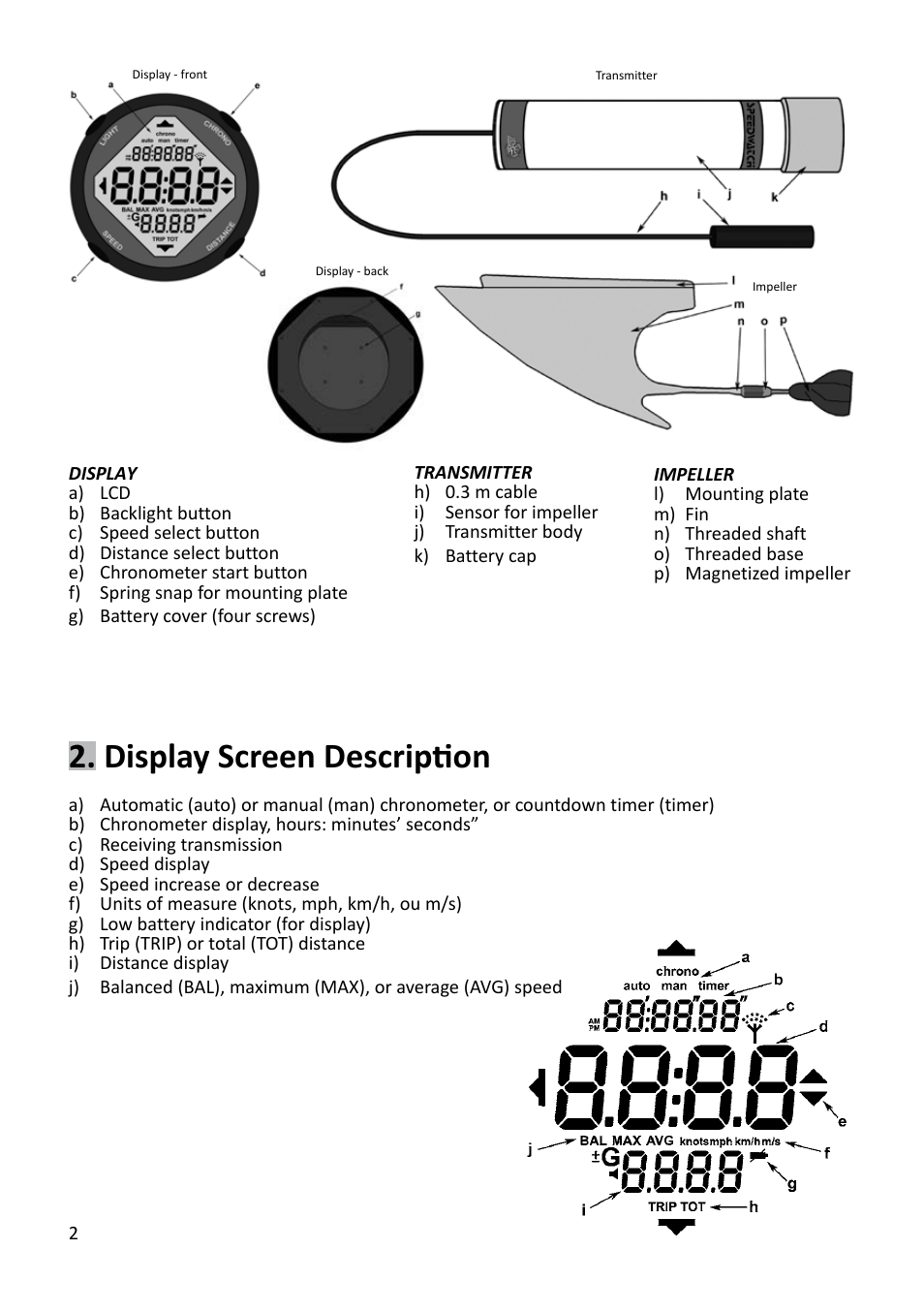 Display screen description | JDC Electronic SA Speedwatch User Manual | Page 2 / 8