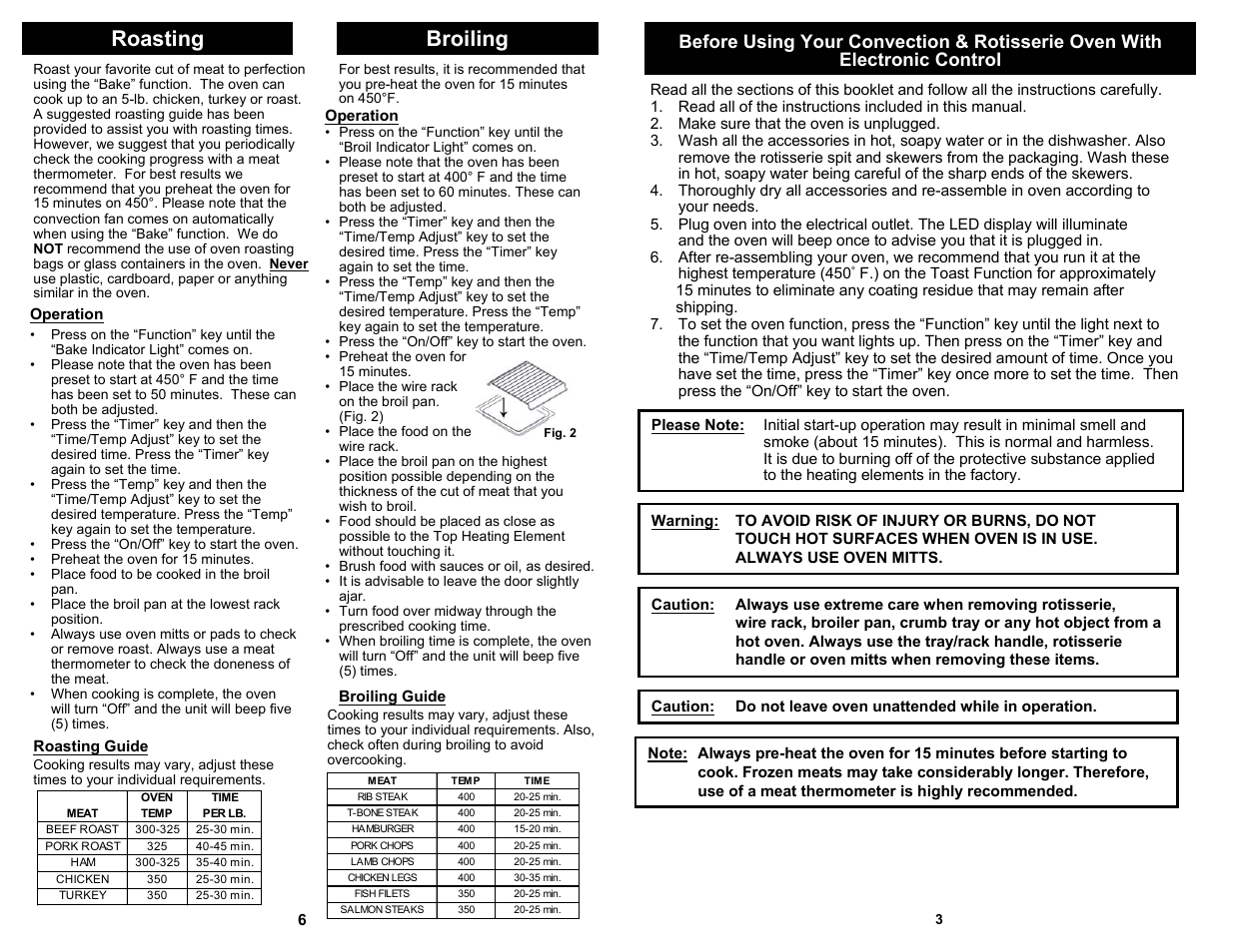 Roasting broiling | Bravetti TO320H User Manual | Page 5 / 6
