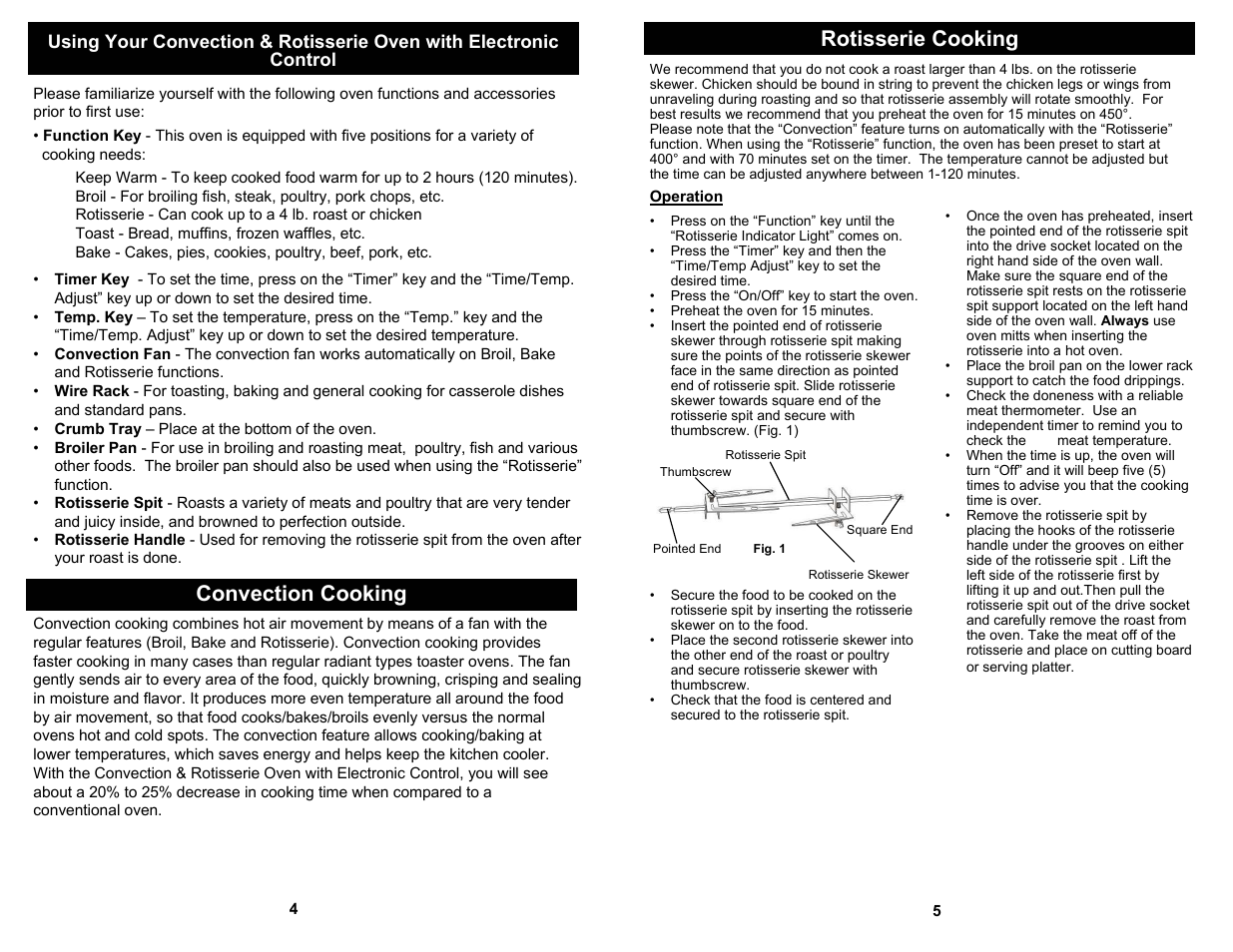 Convection cooking, Rotisserie cooking | Bravetti TO320H User Manual | Page 6 / 6