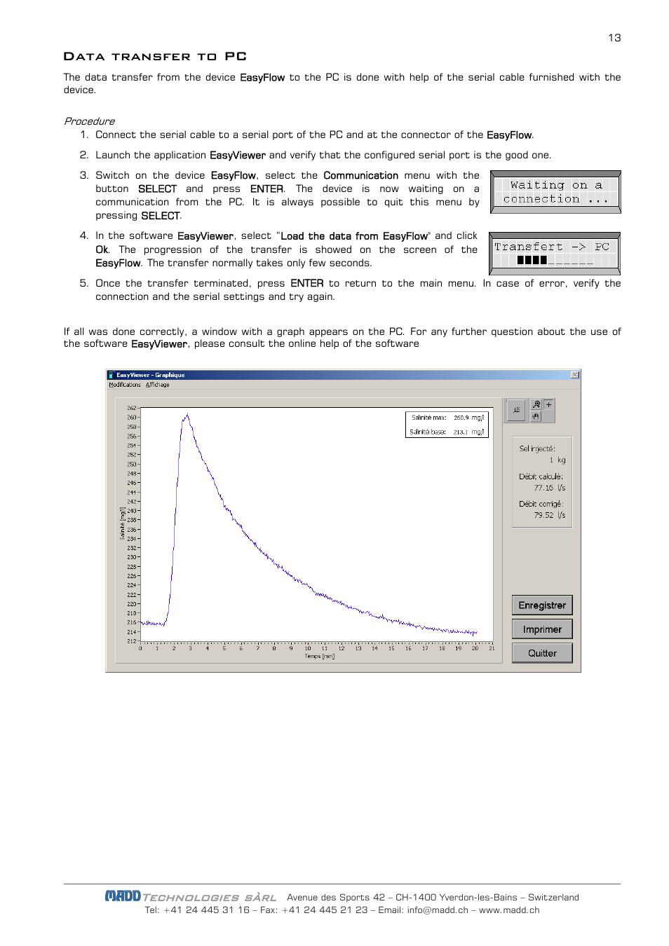 Data transfer to pc, Technologies sàrl, Madd | JDC Electronic SA EasyFlow User Manual | Page 13 / 14