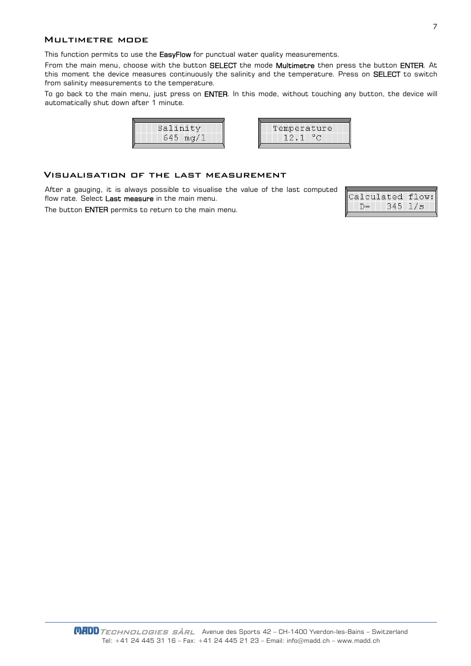 Multimetre mode, Visualisation of the last measurement, Technologies sàrl | JDC Electronic SA EasyFlow User Manual | Page 7 / 14