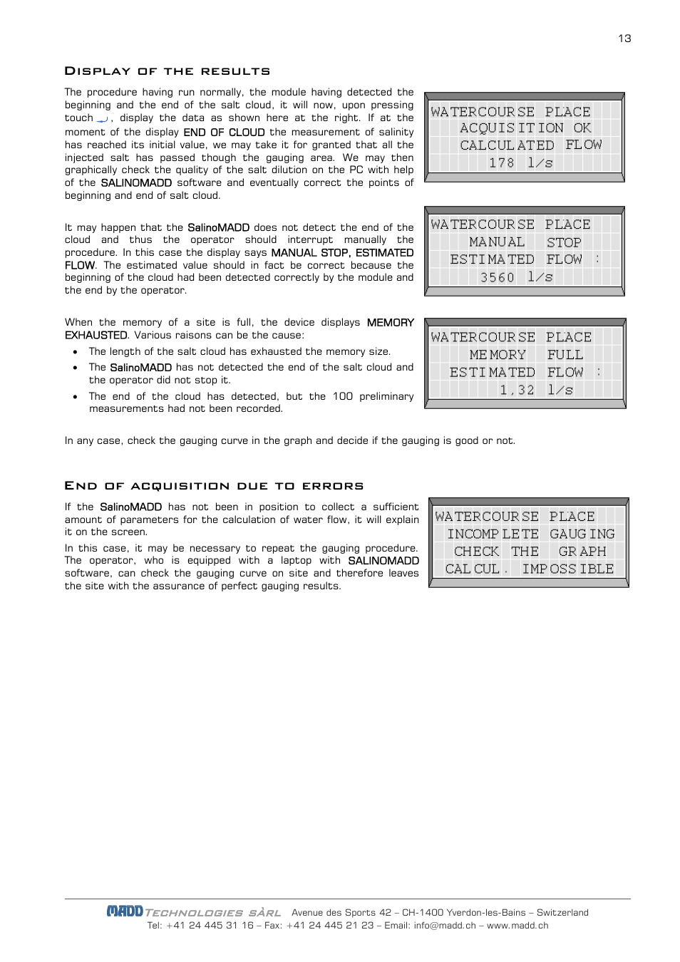 Display of the results, End of acquisition due to errors | JDC Electronic SA SalinoMADD User Manual | Page 13 / 16