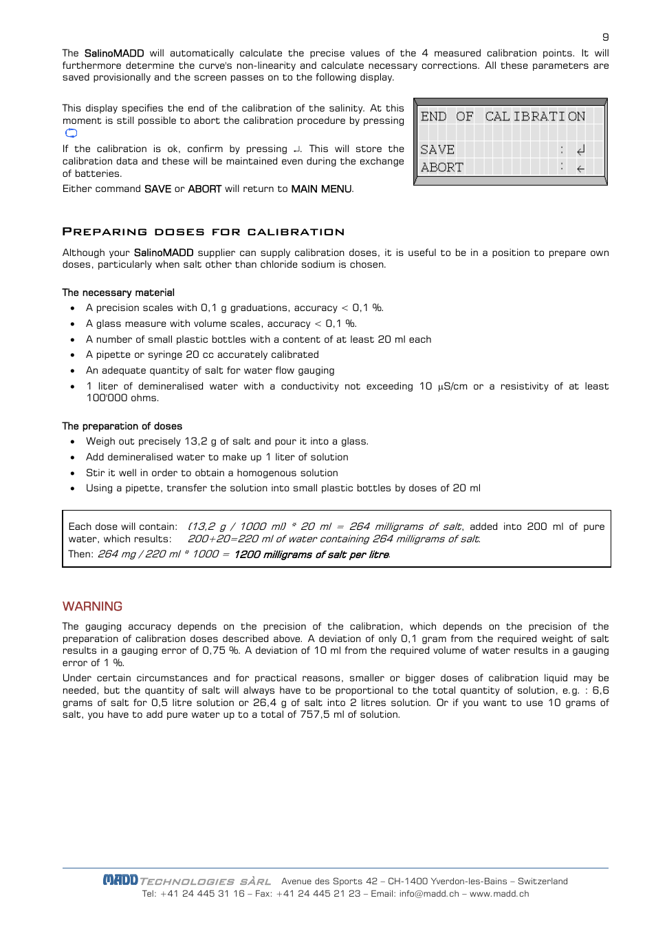 Preparing doses for calibration, Technologies sàrl, Madd | JDC Electronic SA SalinoMADD User Manual | Page 9 / 16