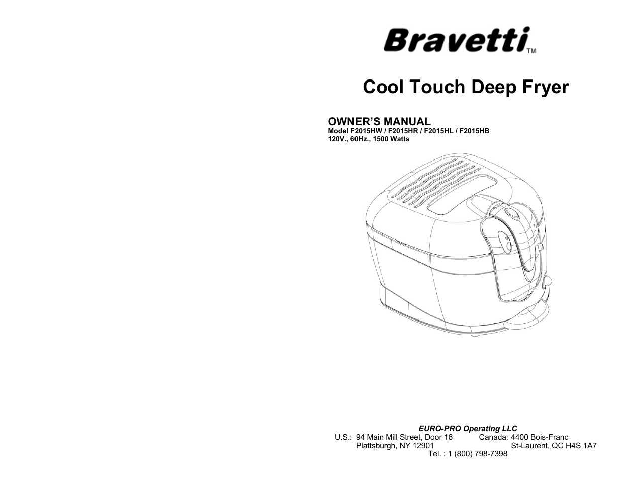 Bravetti COOL TOUCH DEEP FRYER F2015HB User Manual | 6 pages