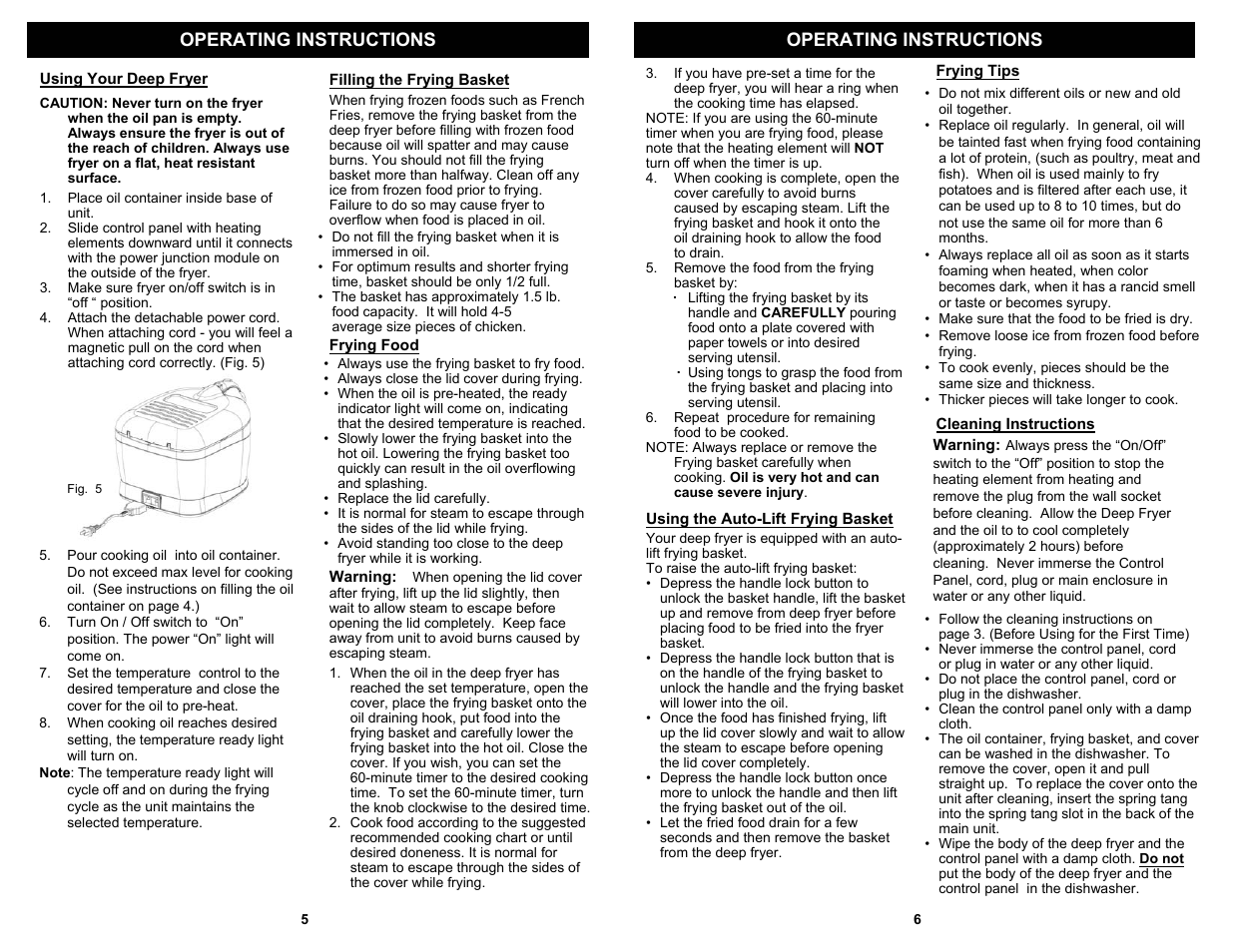 Operating instructions | Bravetti COOL TOUCH DEEP FRYER F2015HB User Manual | Page 6 / 6