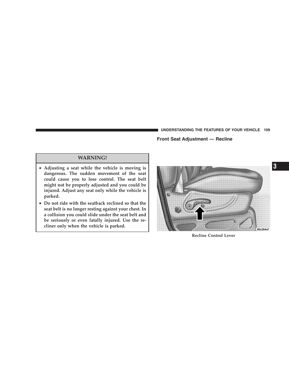 Front seat adjustment — recline | Jeep 2005 Liberty User Manual | Page 109 / 424