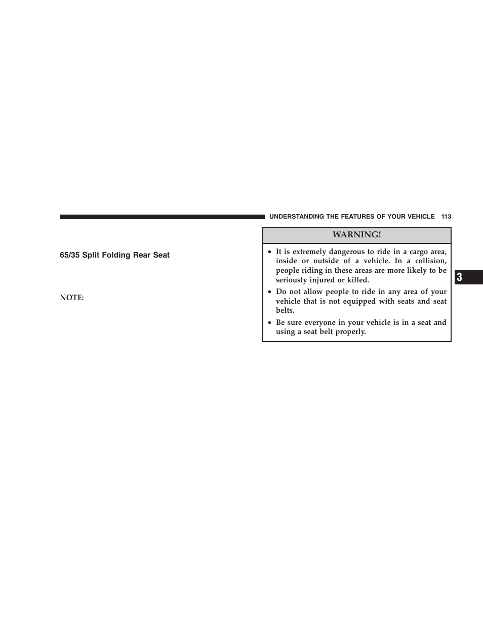 65/35 split folding rear seat | Jeep 2005 Liberty User Manual | Page 113 / 424