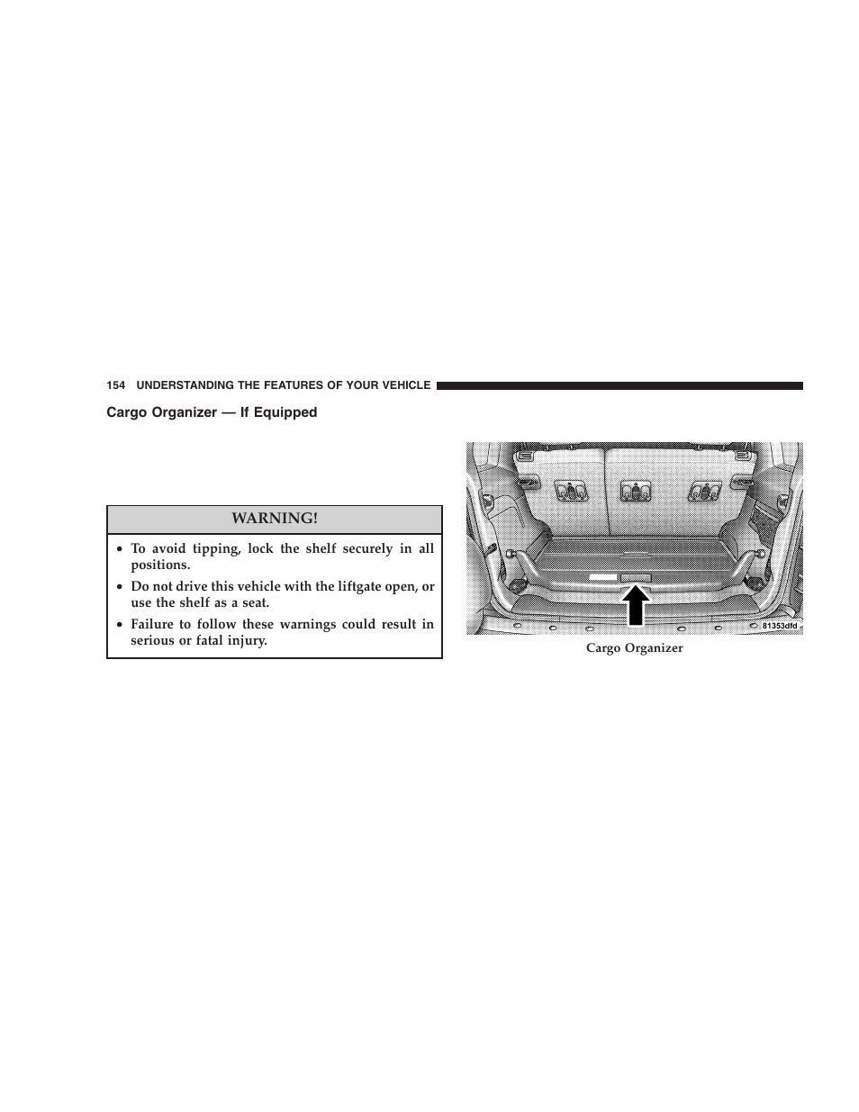 Cargo organizer — if equipped | Jeep 2005 Liberty User Manual | Page 154 / 424