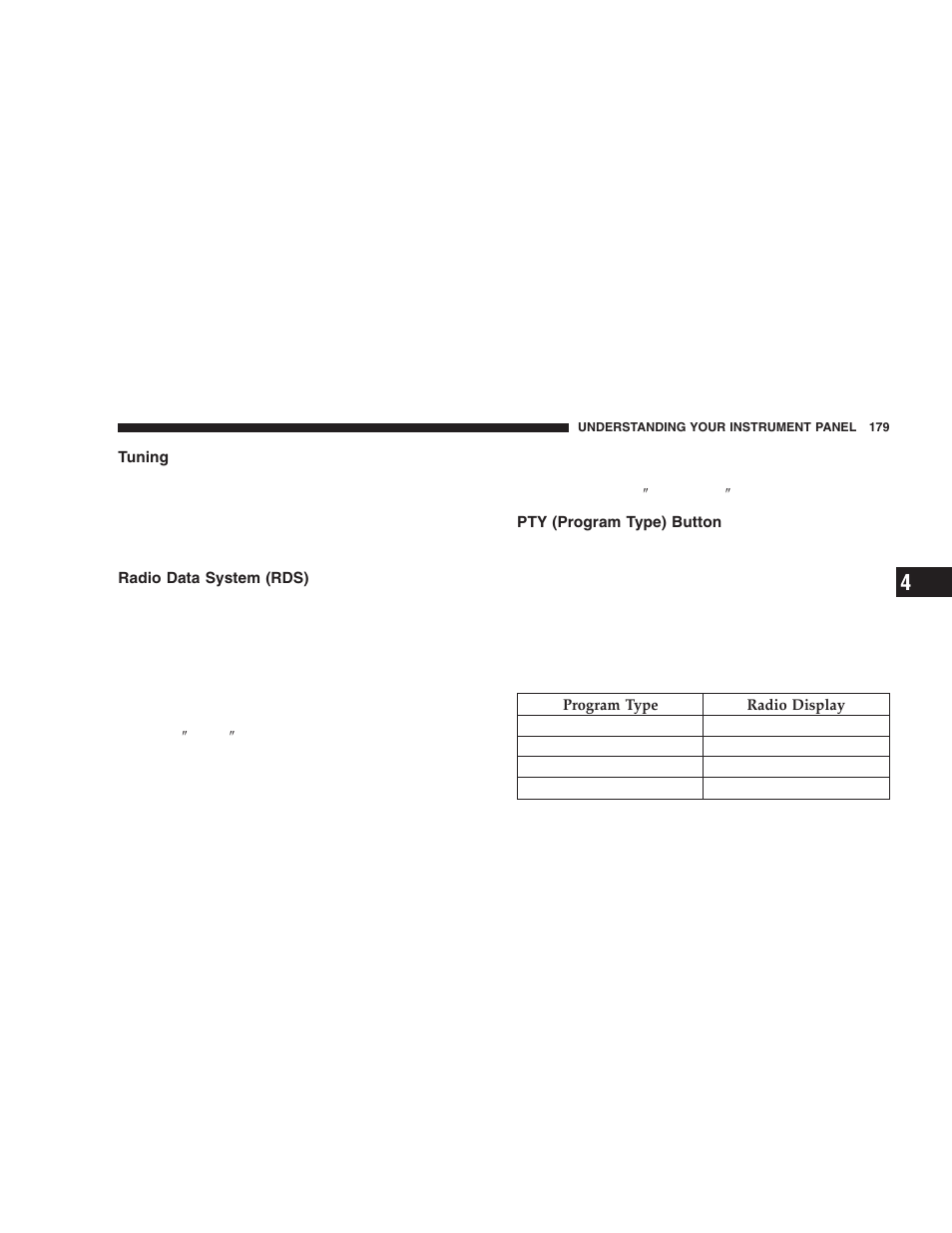 Tuning, Radio data system (rds), Pty (program type) button | Jeep 2005 Liberty User Manual | Page 179 / 424