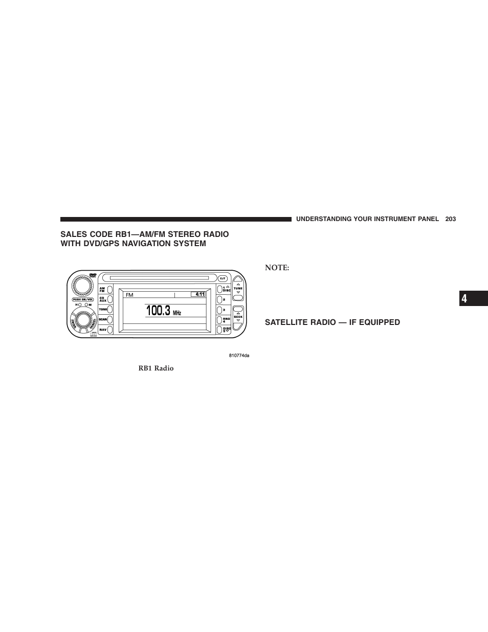 Sales code rb1—am/fm stereo radio with, Dvd/gps navigation system, Satellite radio — if equipped | Jeep 2005 Liberty User Manual | Page 203 / 424