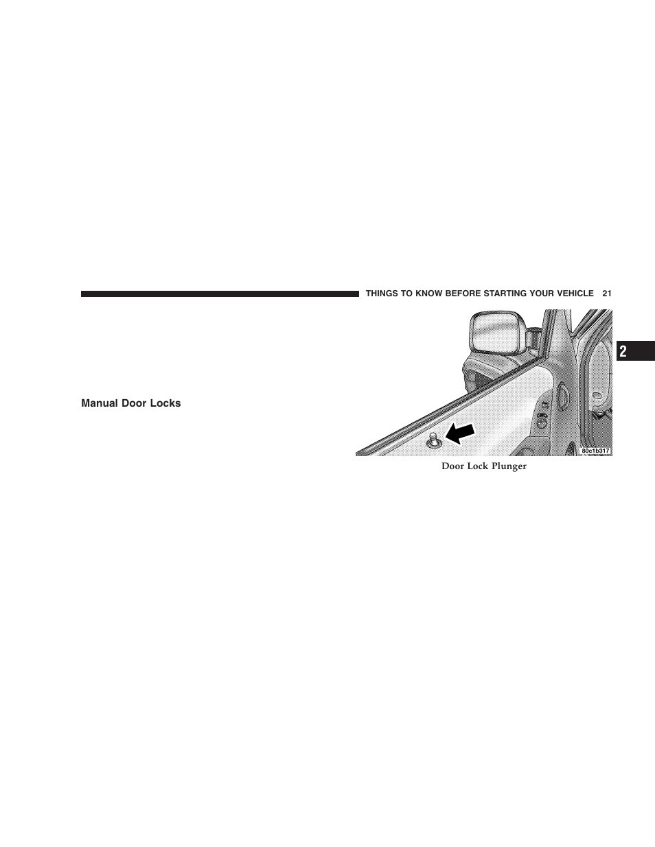 Manual door locks | Jeep 2005 Liberty User Manual | Page 21 / 424