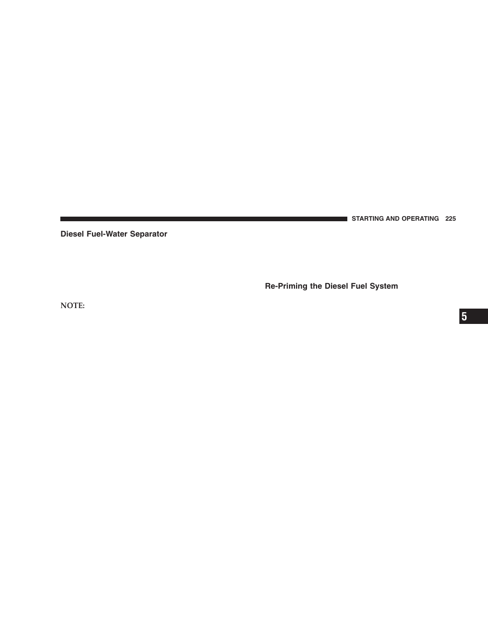 Diesel fuel-water separator, Re-priming the diesel fuel system | Jeep 2005 Liberty User Manual | Page 225 / 424