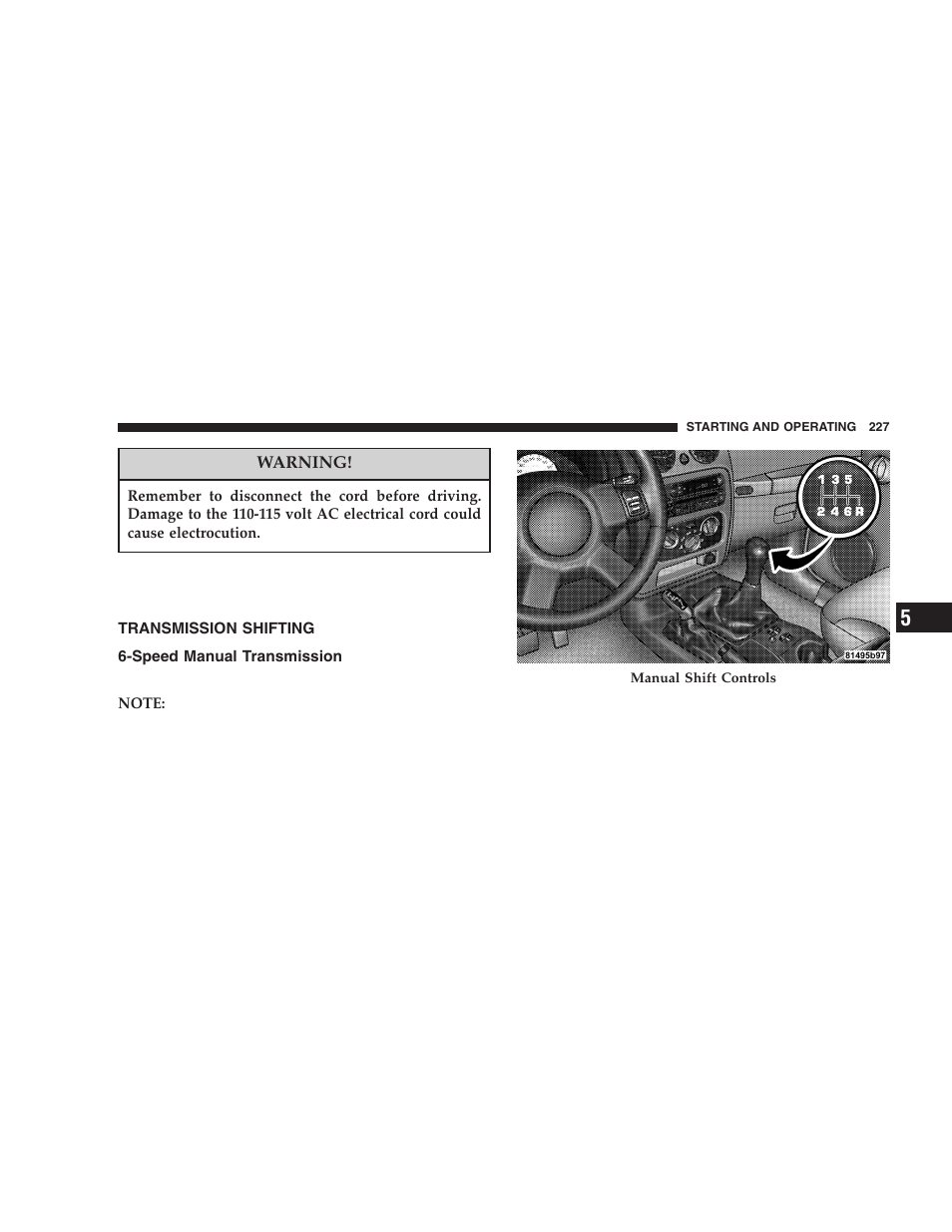 Transmission shifting, Speed manual transmission | Jeep 2005 Liberty User Manual | Page 227 / 424