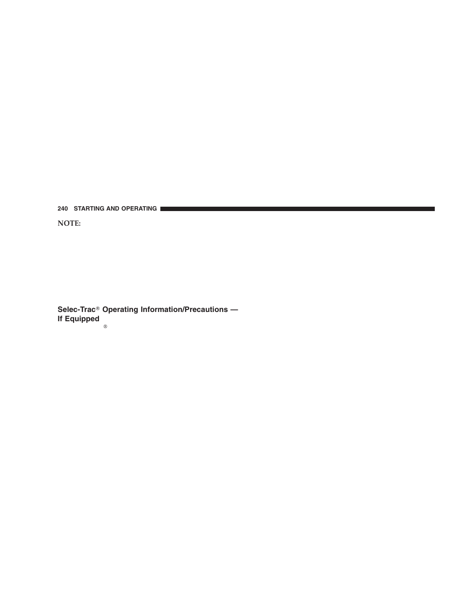 Selec-trac௡ operating information/precautions, If equipped | Jeep 2005 Liberty User Manual | Page 240 / 424