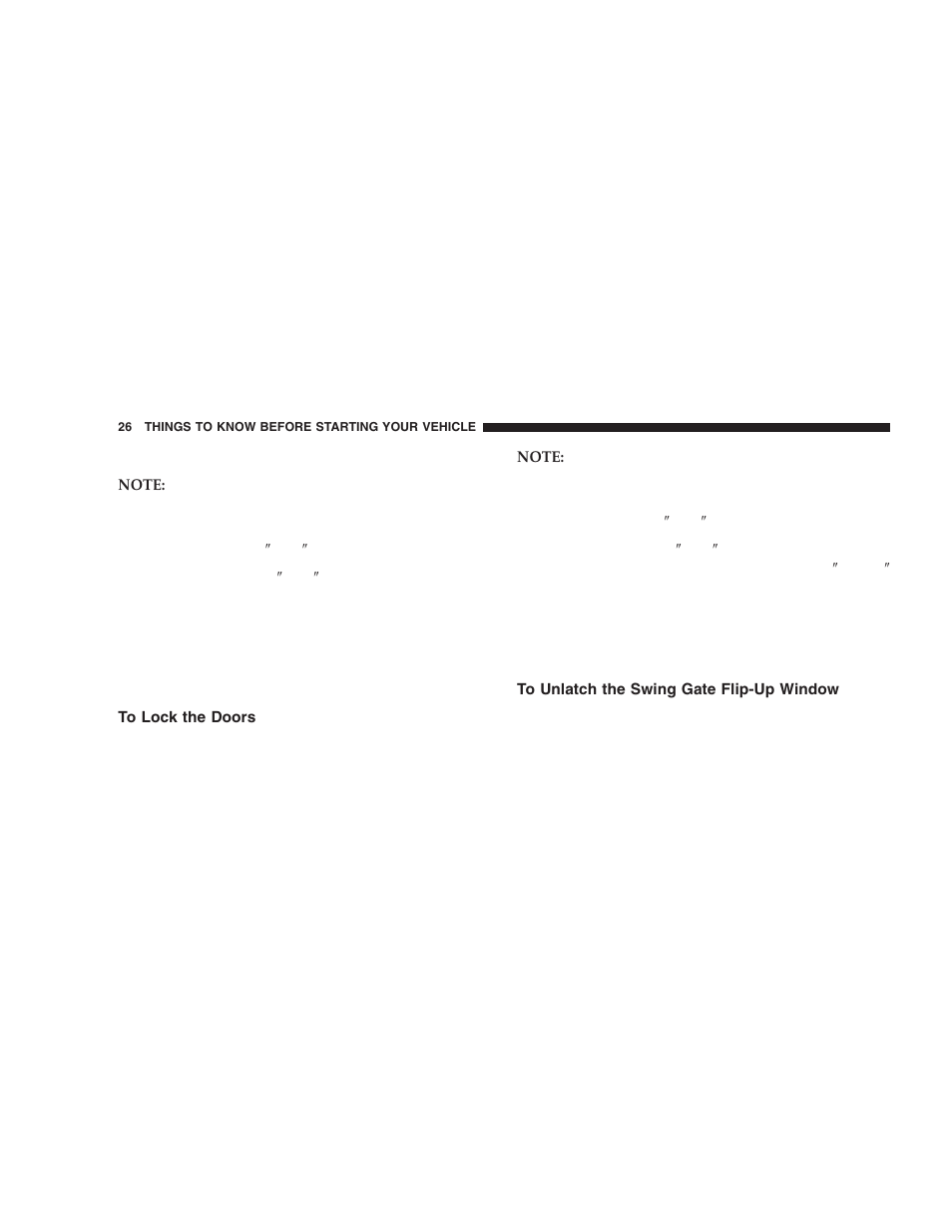 To lock the doors, To unlatch the swing gate flip-up window | Jeep 2005 Liberty User Manual | Page 26 / 424