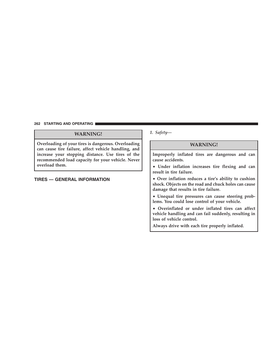 Tires — general information | Jeep 2005 Liberty User Manual | Page 262 / 424