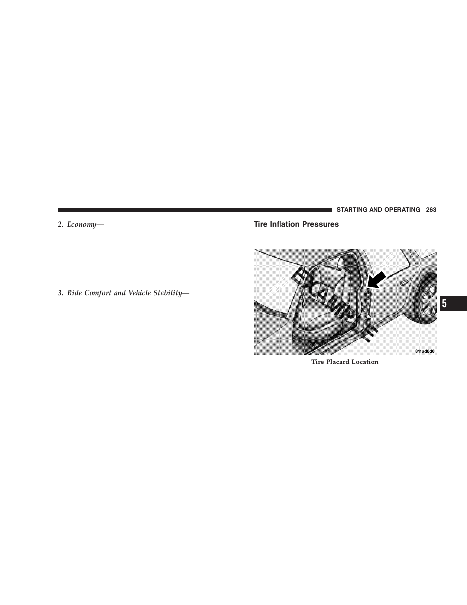 Tire inflation pressures | Jeep 2005 Liberty User Manual | Page 263 / 424