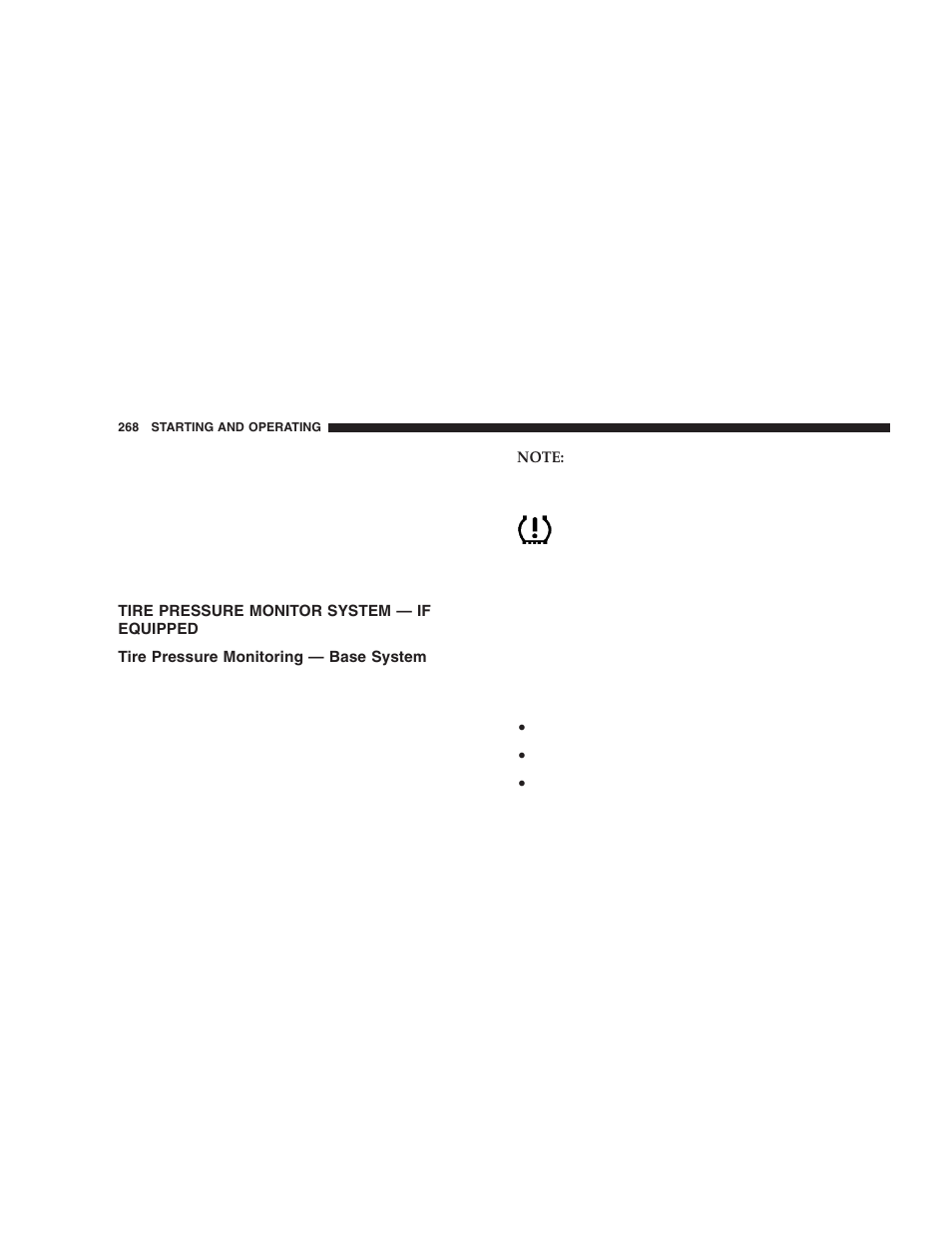 Tire pressure monitor system — if equipped, Tire pressure monitoring — base system | Jeep 2005 Liberty User Manual | Page 268 / 424