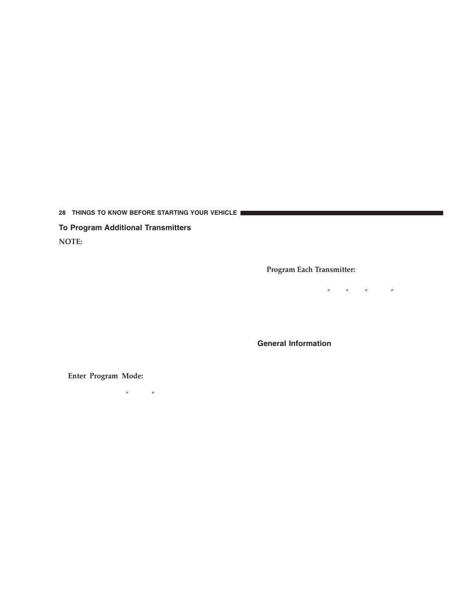 To program additional transmitters, General information | Jeep 2005 Liberty User Manual | Page 28 / 424
