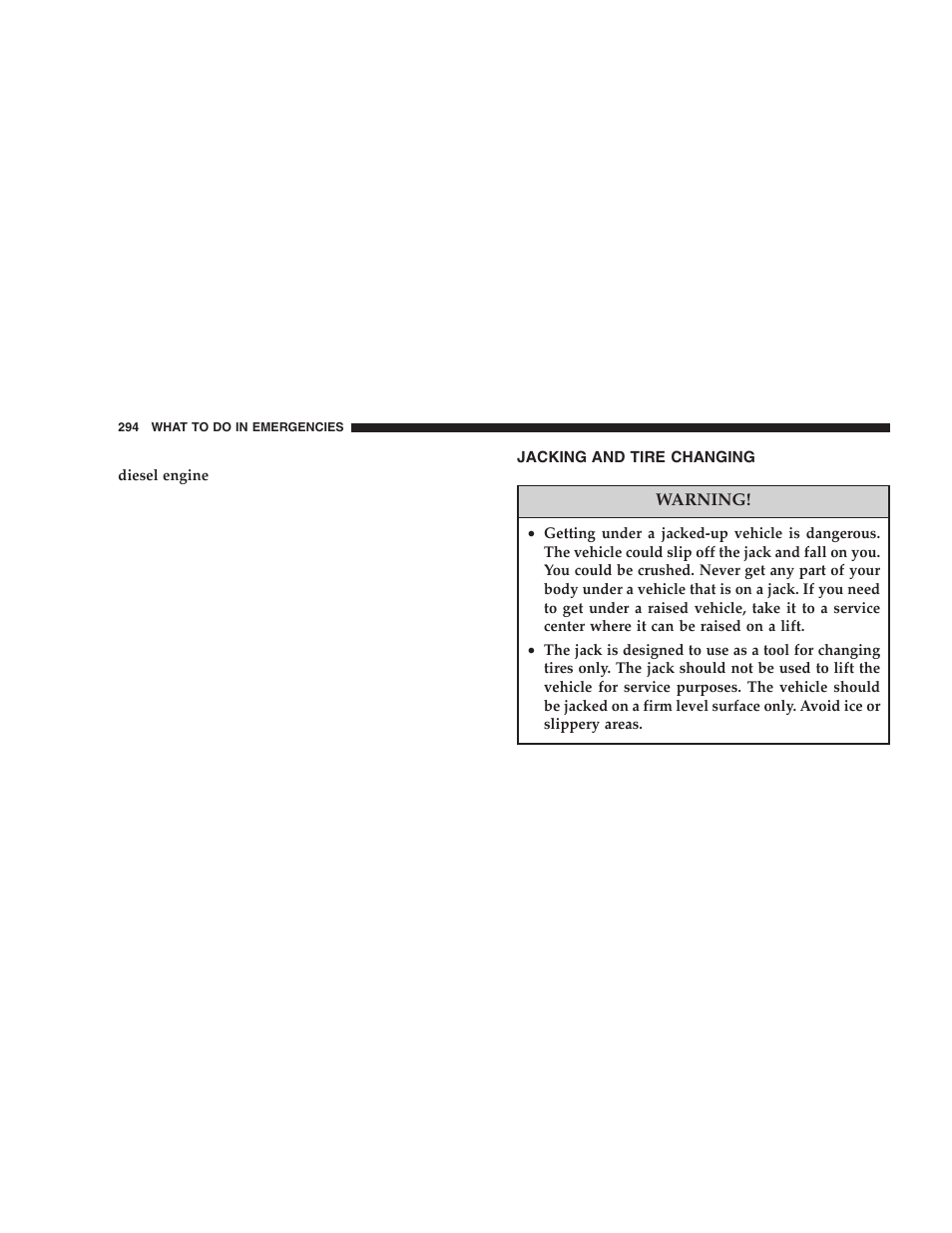 Jacking and tire changing | Jeep 2005 Liberty User Manual | Page 294 / 424
