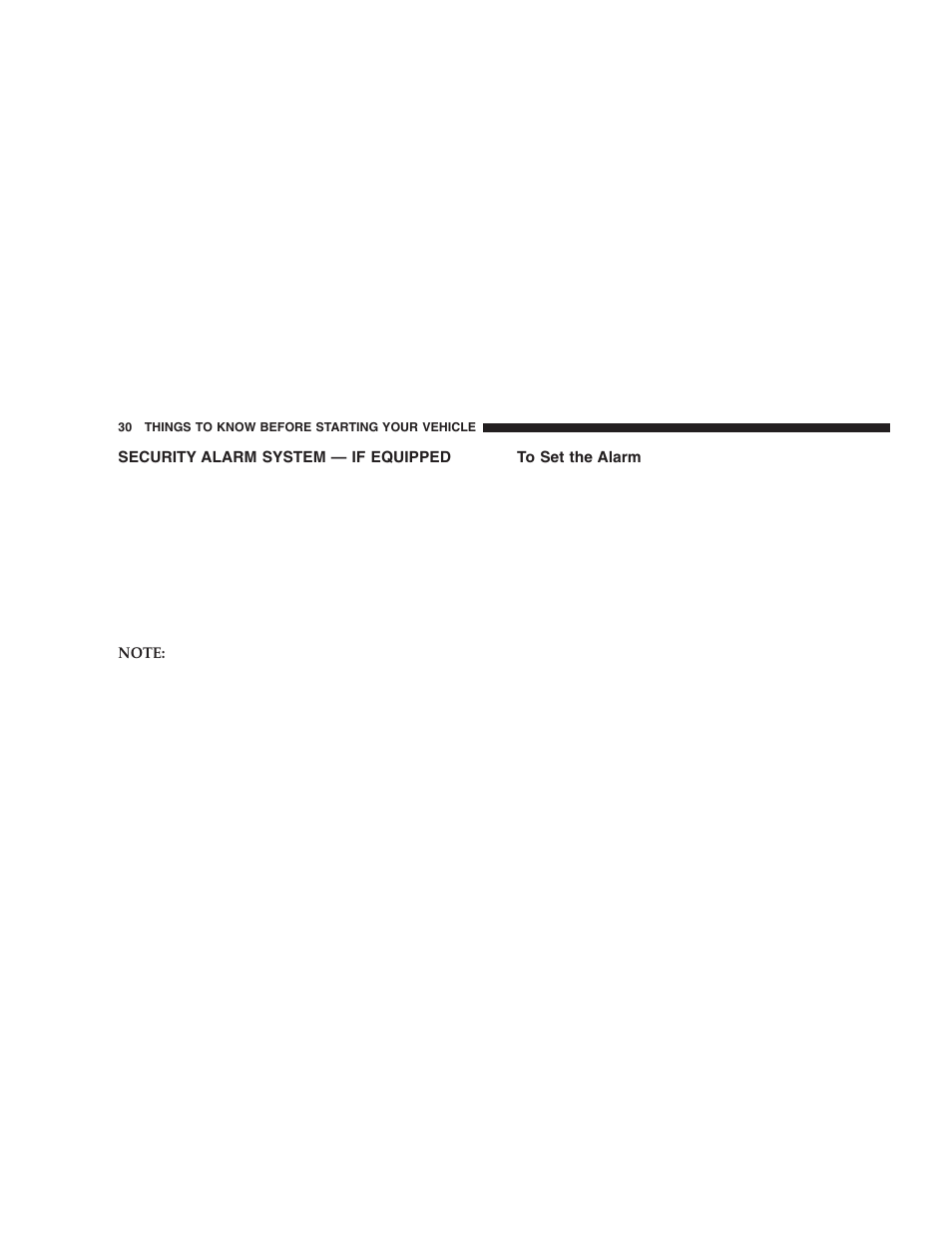 Security alarm system — if equipped, To set the alarm | Jeep 2005 Liberty User Manual | Page 30 / 424