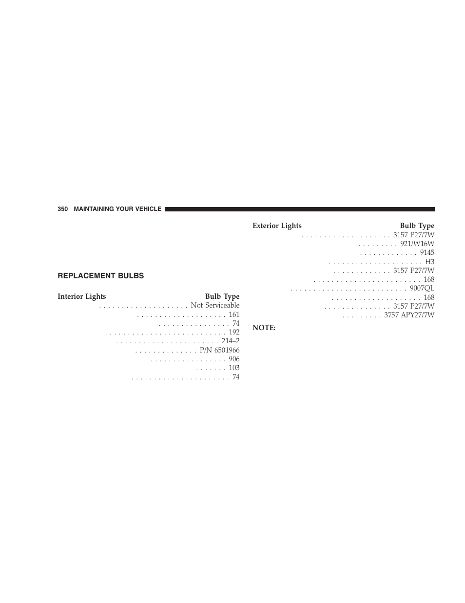 Replacement bulbs | Jeep 2005 Liberty User Manual | Page 350 / 424