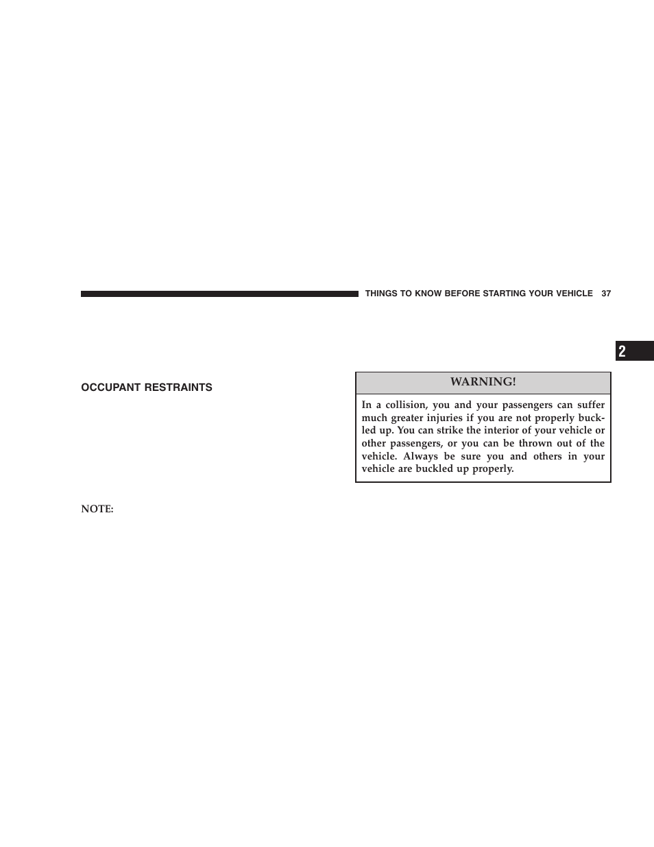 Occupant restraints | Jeep 2005 Liberty User Manual | Page 37 / 424
